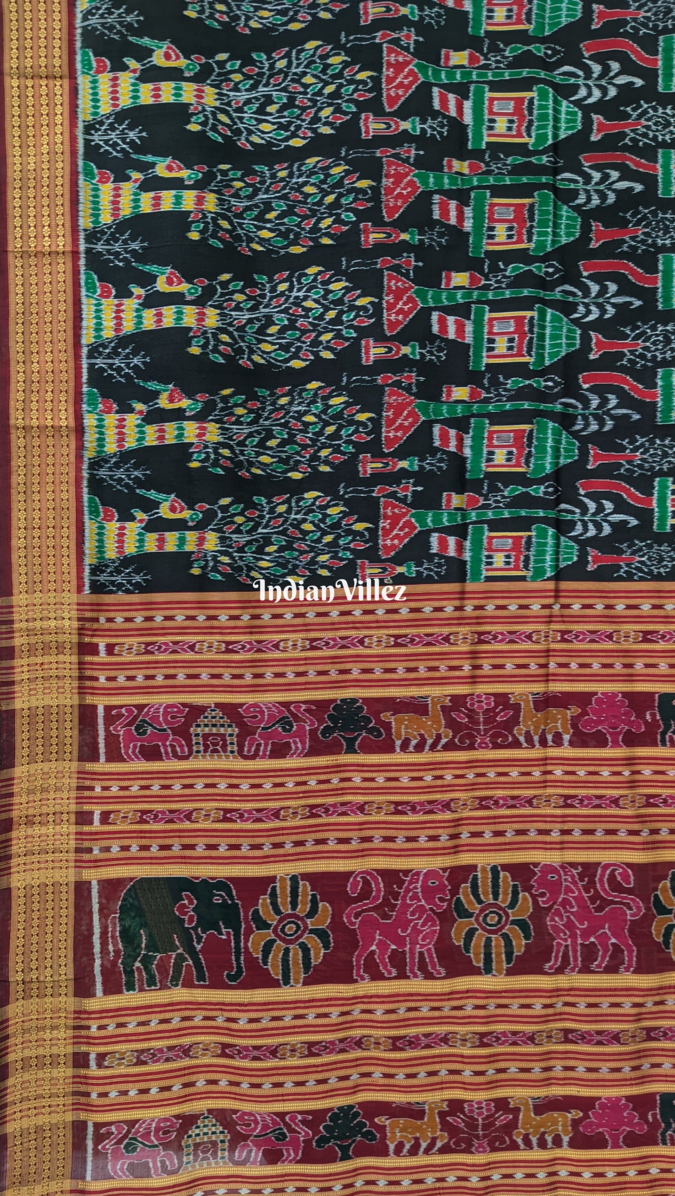 Black Forest Themed Odisha Khandua Silk Saree