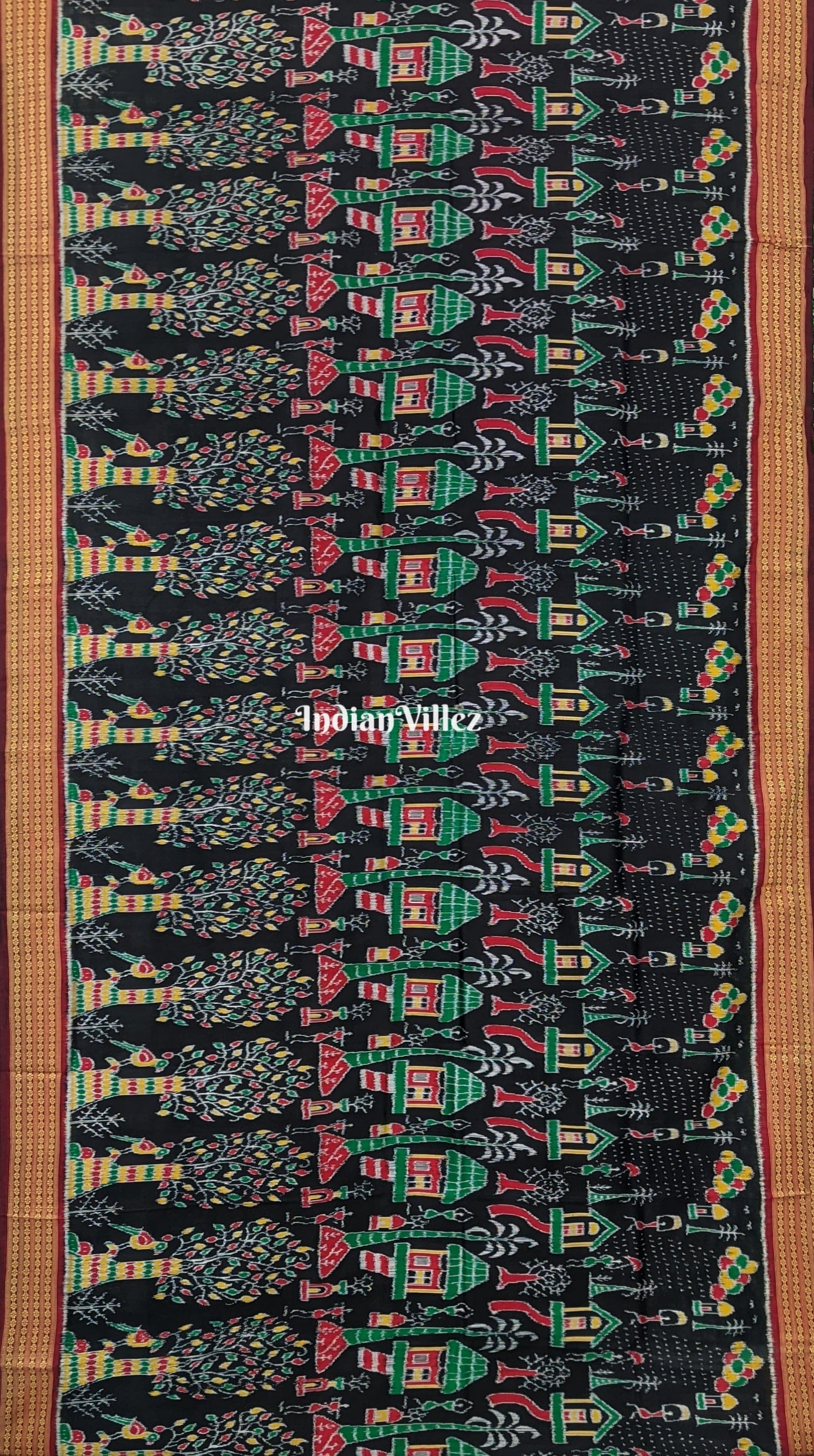 Black Forest Themed Odisha Khandua Silk Saree