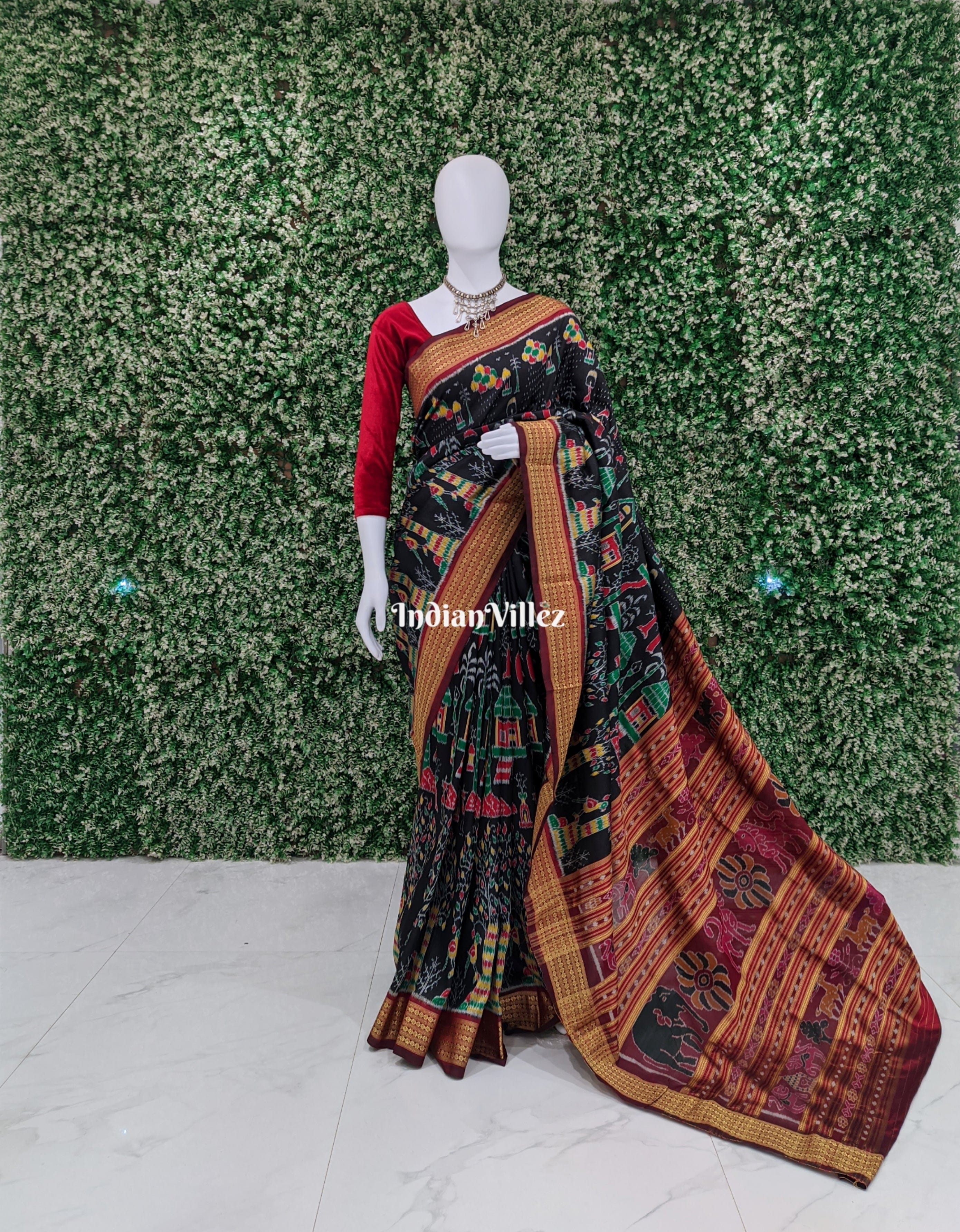 Black Forest Themed Odisha Khandua Silk Saree