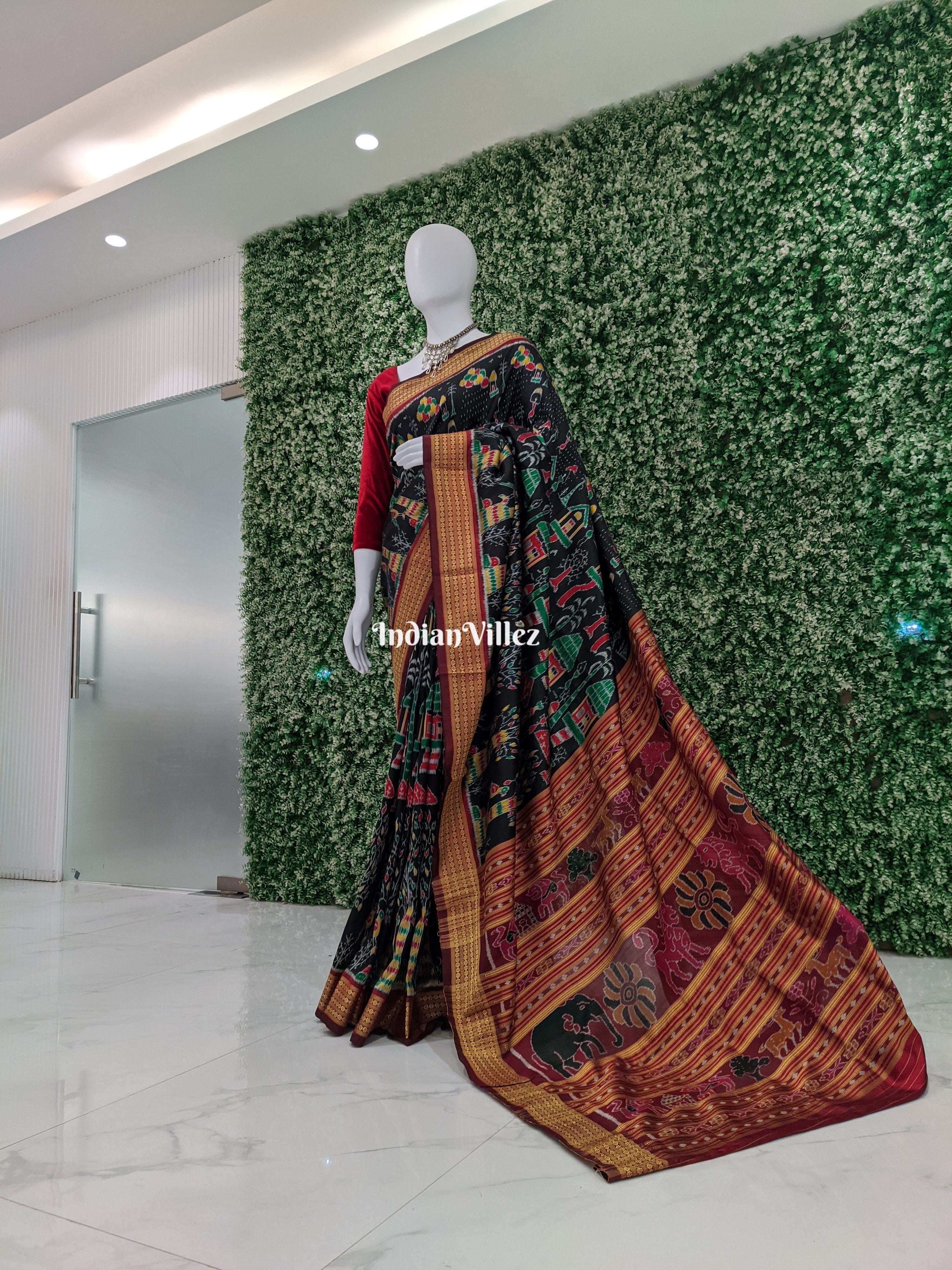 Black Forest Themed Odisha Khandua Silk Saree