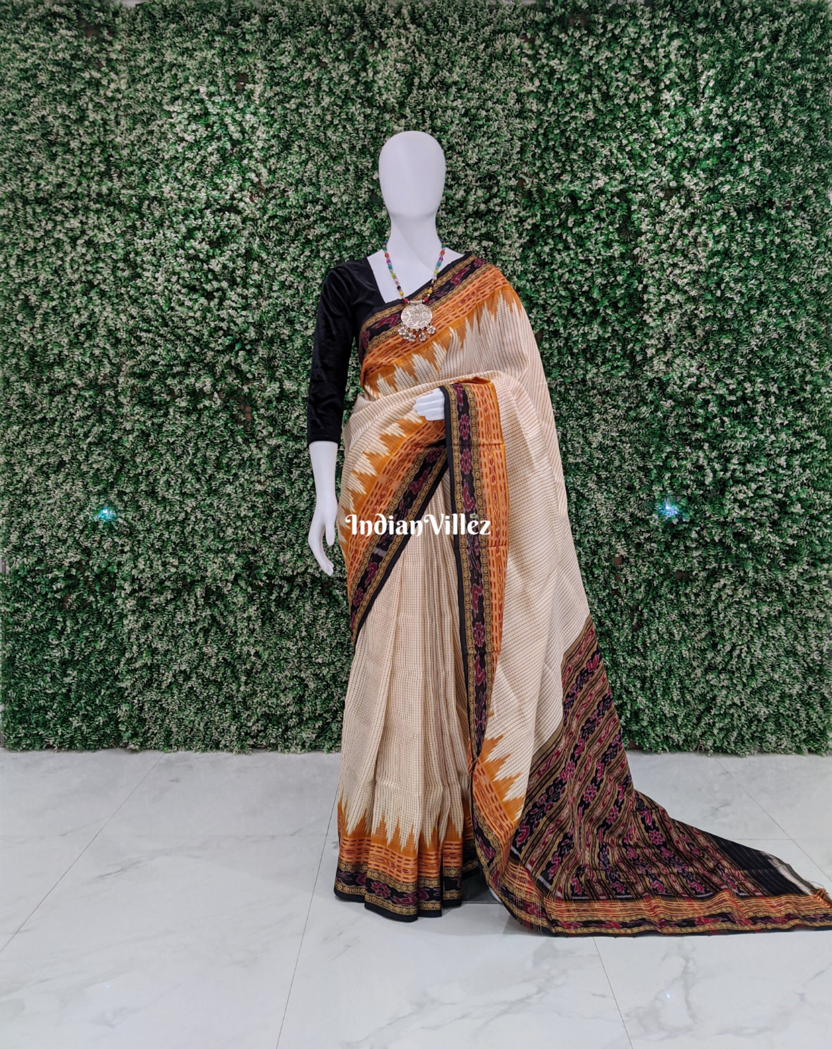 Off White Sachipar Odisha Handloom Khandua Silk Saree