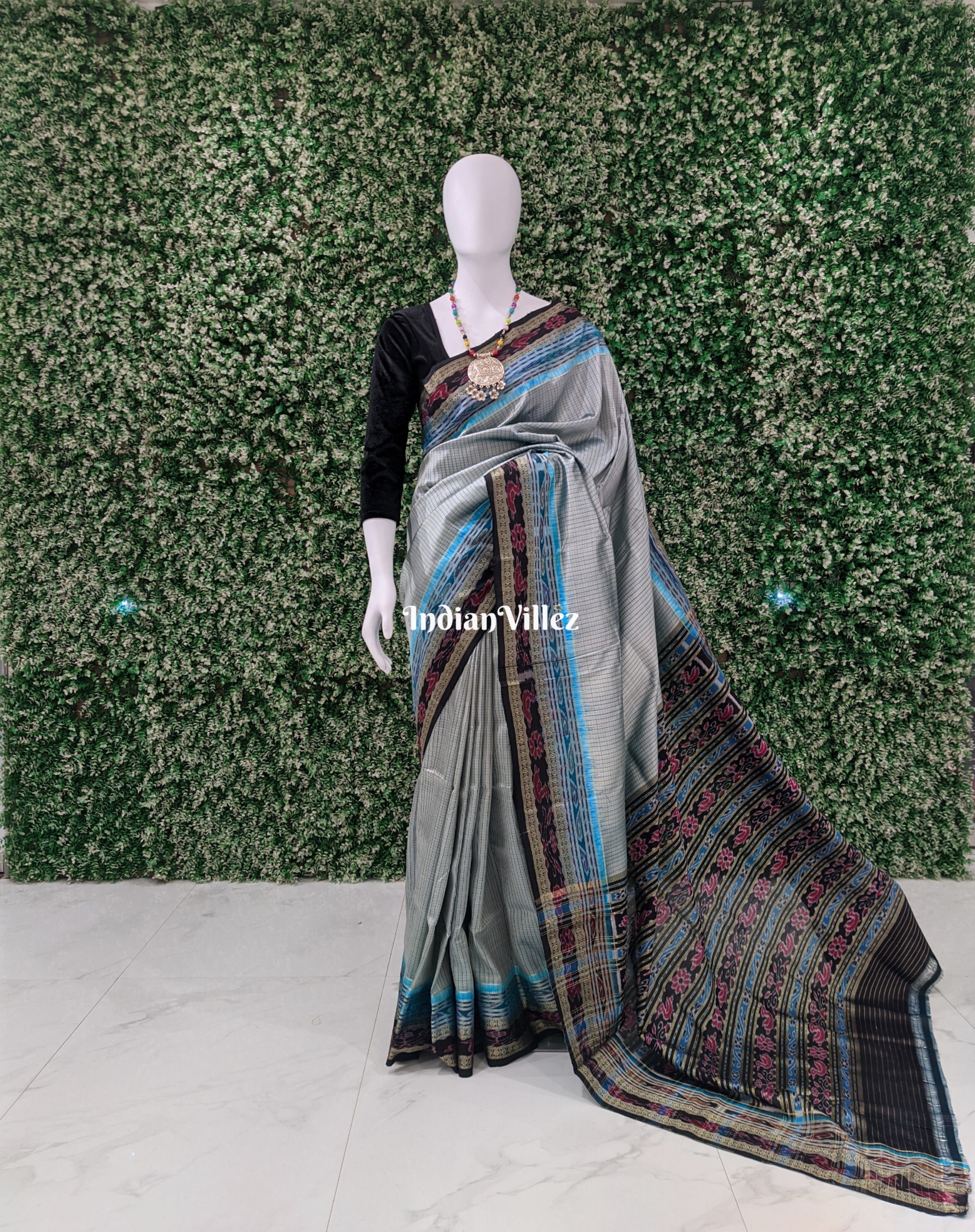 Grey Sachipar Odisha Handloom Khandua Silk Saree