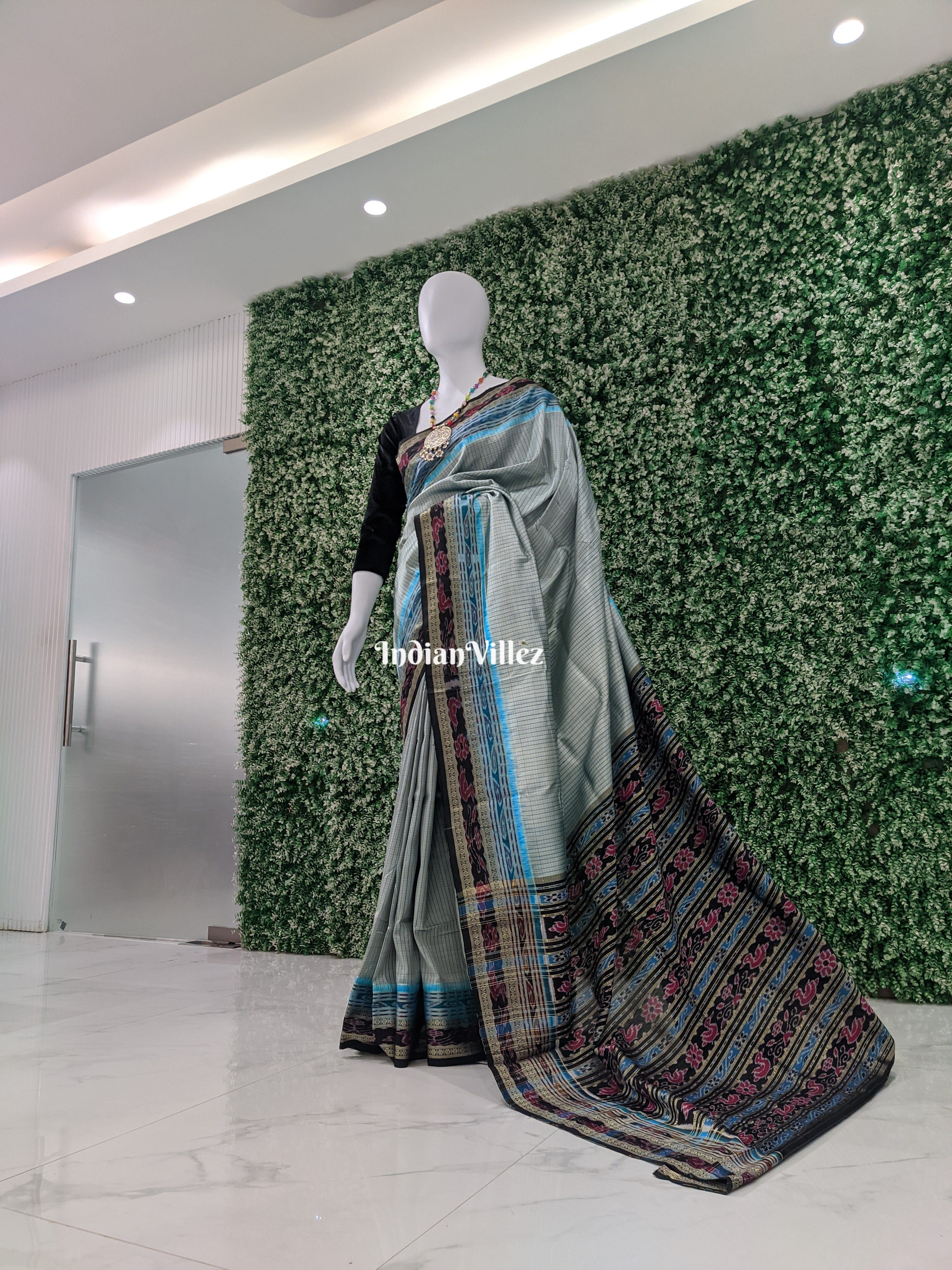 Grey Sachipar Odisha Handloom Khandua Silk Saree