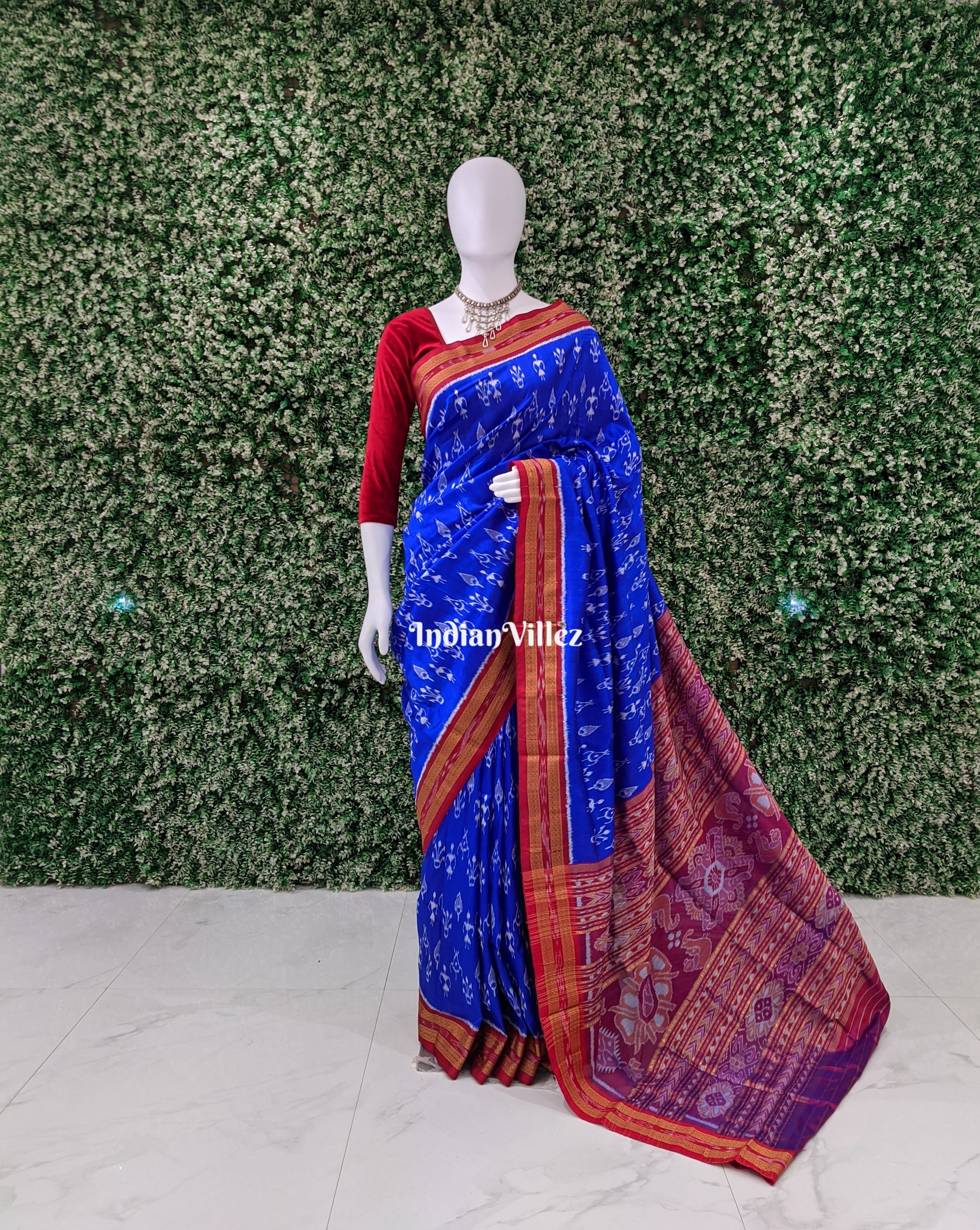 Blue Tribal Themed Odisha Handloom Khandua Silk Saree
