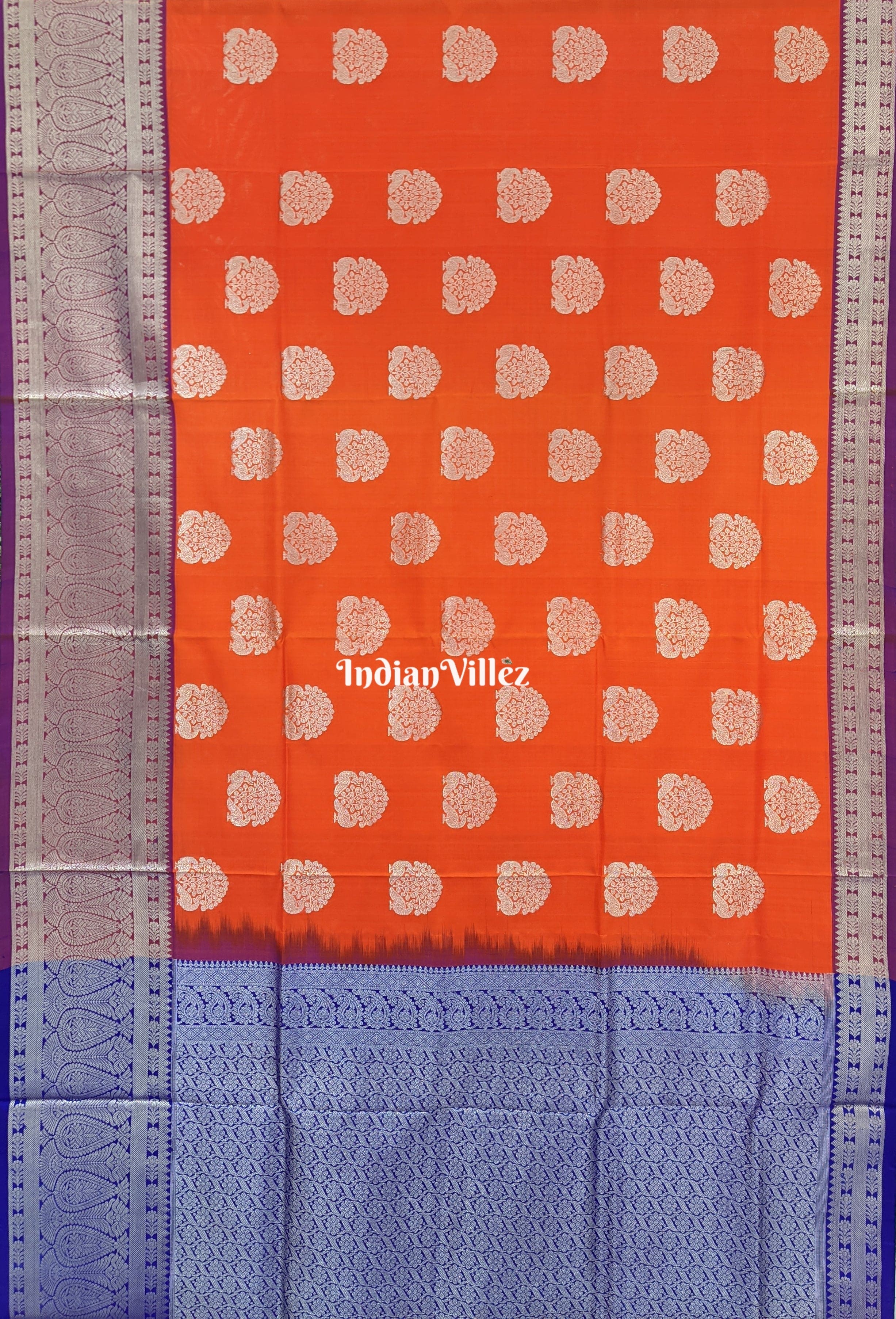 Scarlet Orange South Handloom Venkatagiri Silk Saree
