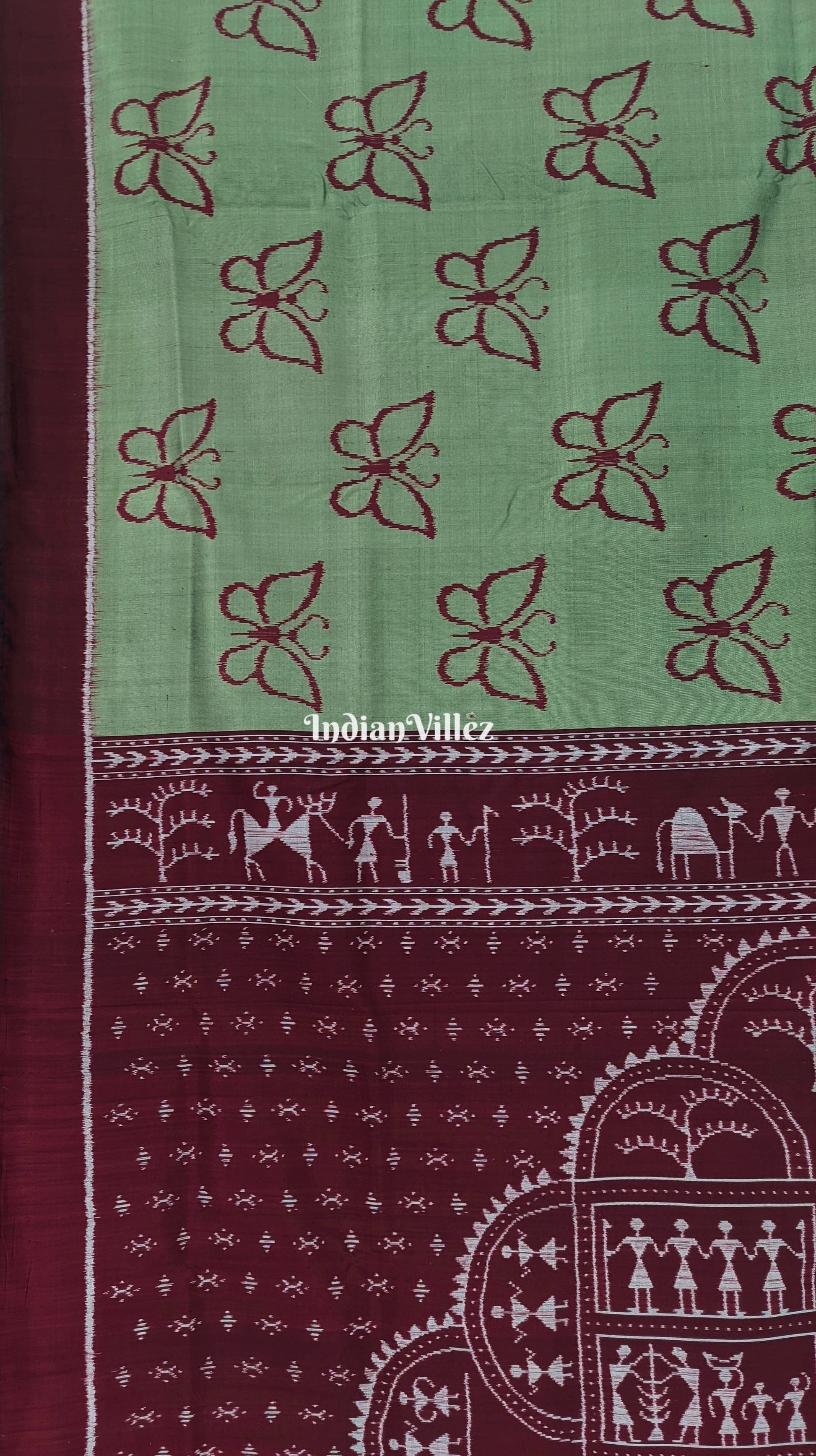 Pista Green Butterfly Design with Tribal Anachal Contemporary Silk Saree