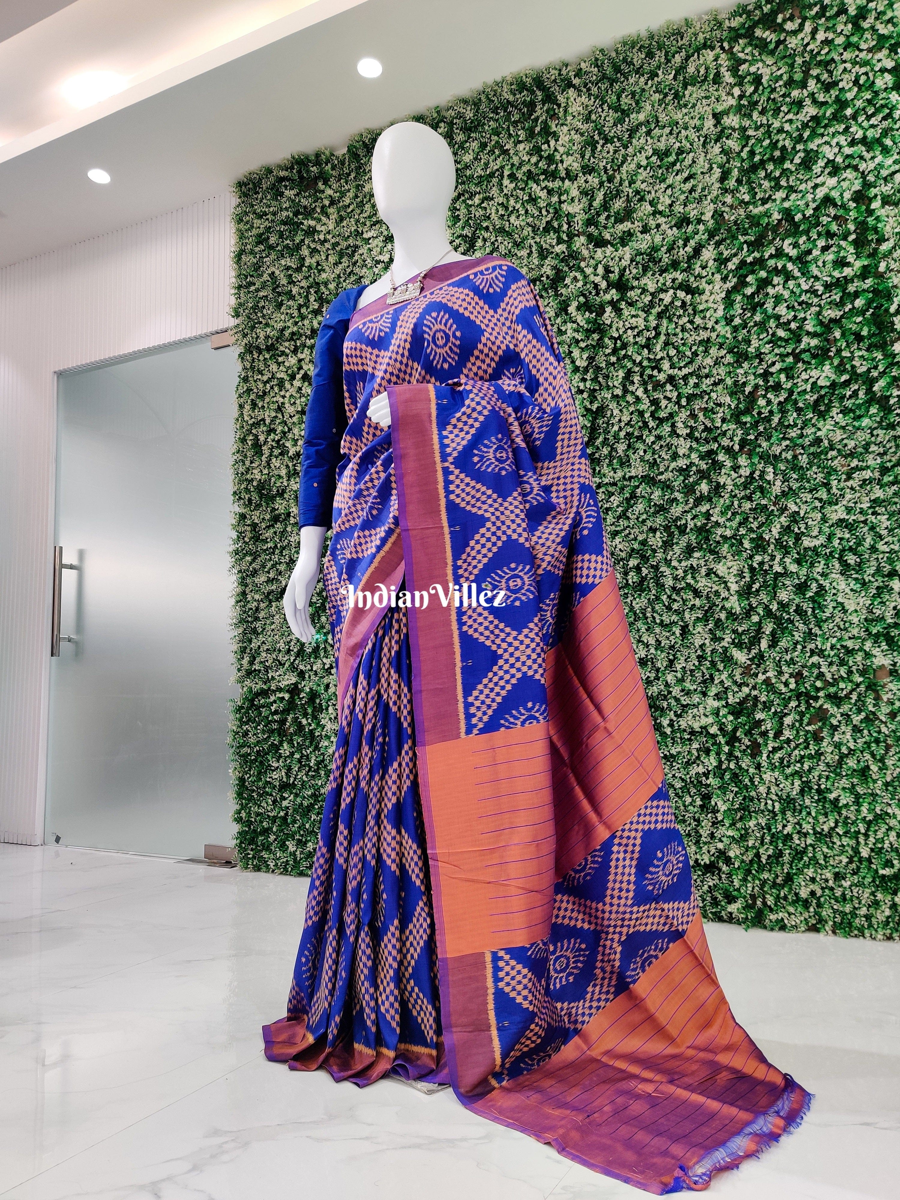 Blue Orange Tarabali Contemporary Khandua Silk Saree