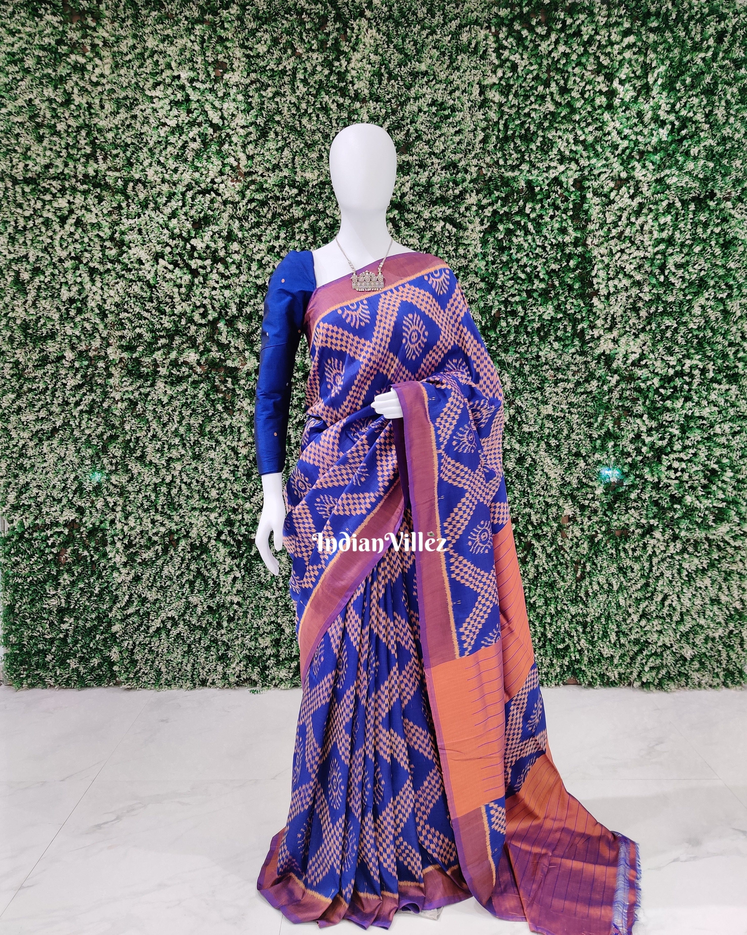 Blue Orange Tarabali Contemporary Khandua Silk Saree