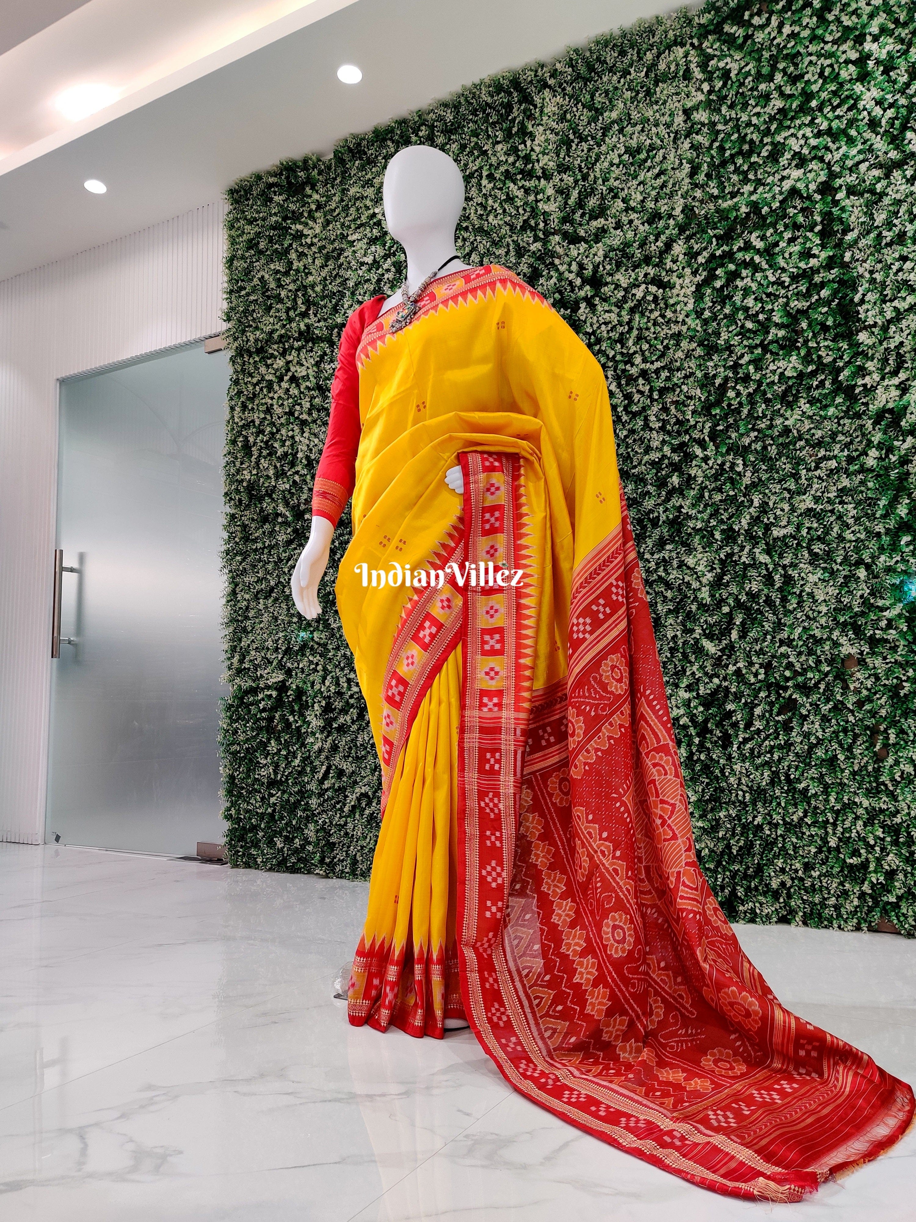 Yellow Pasapali Border Odisha Handloom Khandua Silk Saree