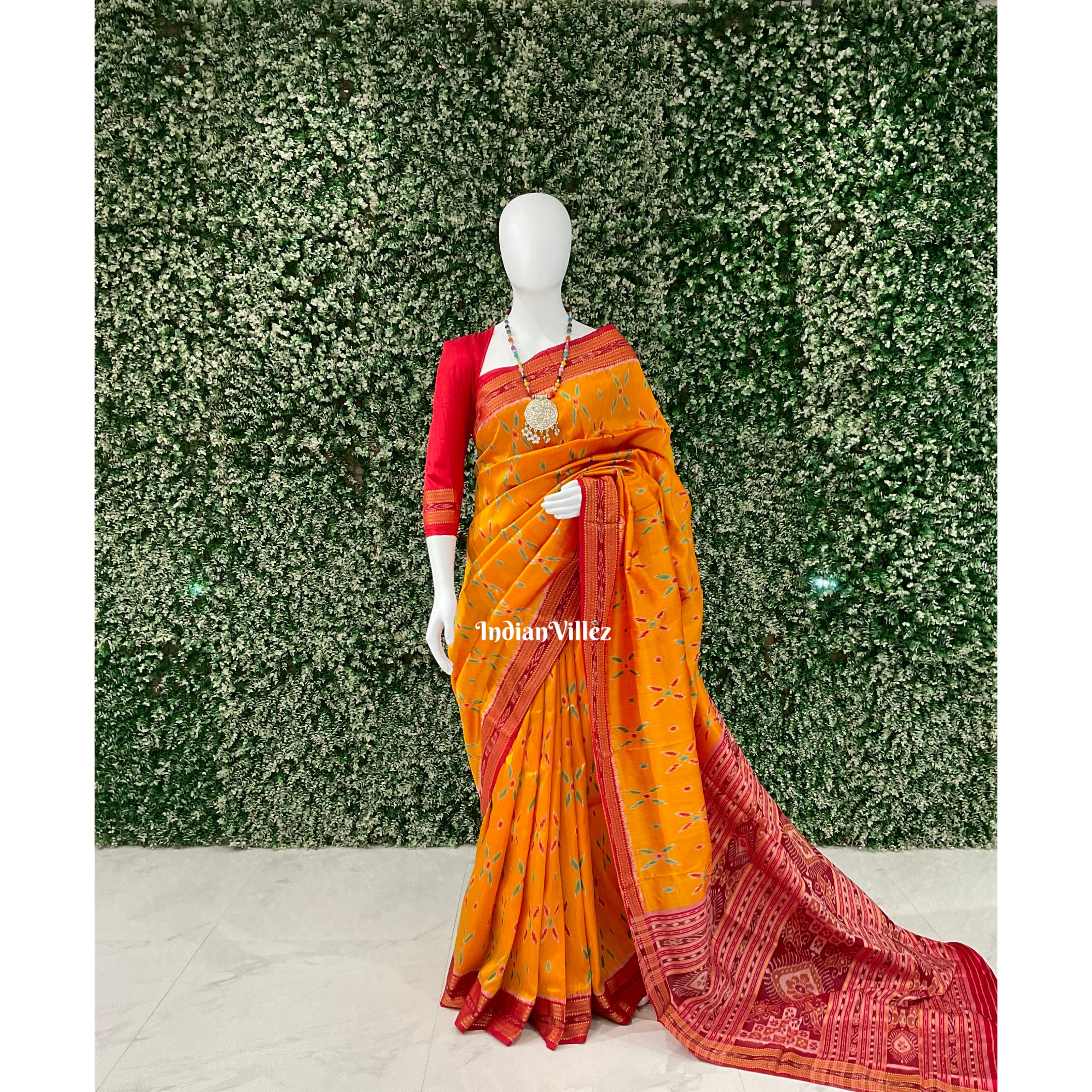 Yellow Multicolored Flower Petals Khandua Silk Saree