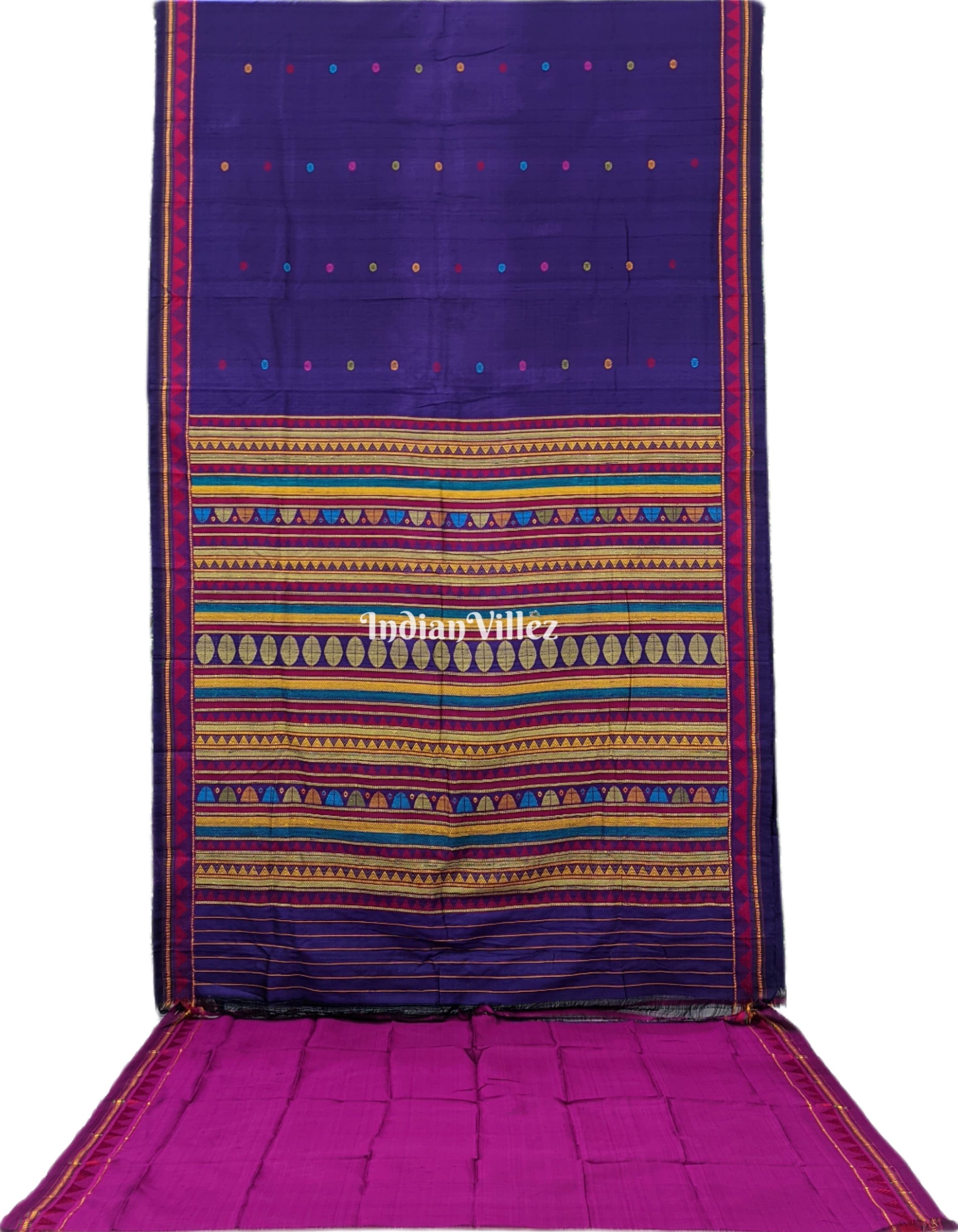 Purple Blue Odisha Handloom Dongria Silk Saree with Blouse Peace