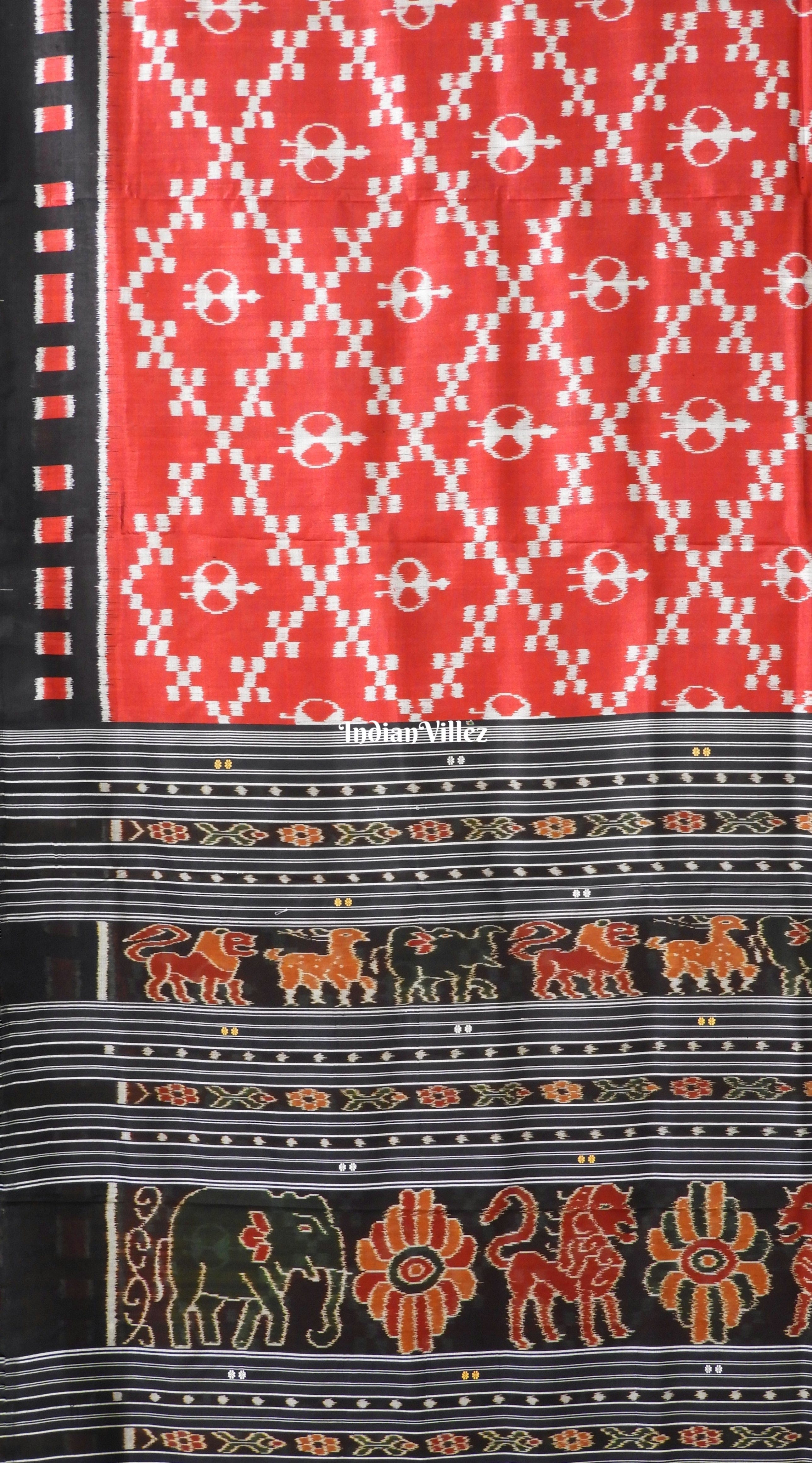 Red Tribal Contemporary Odisha Handloom Khandua Silk Saree