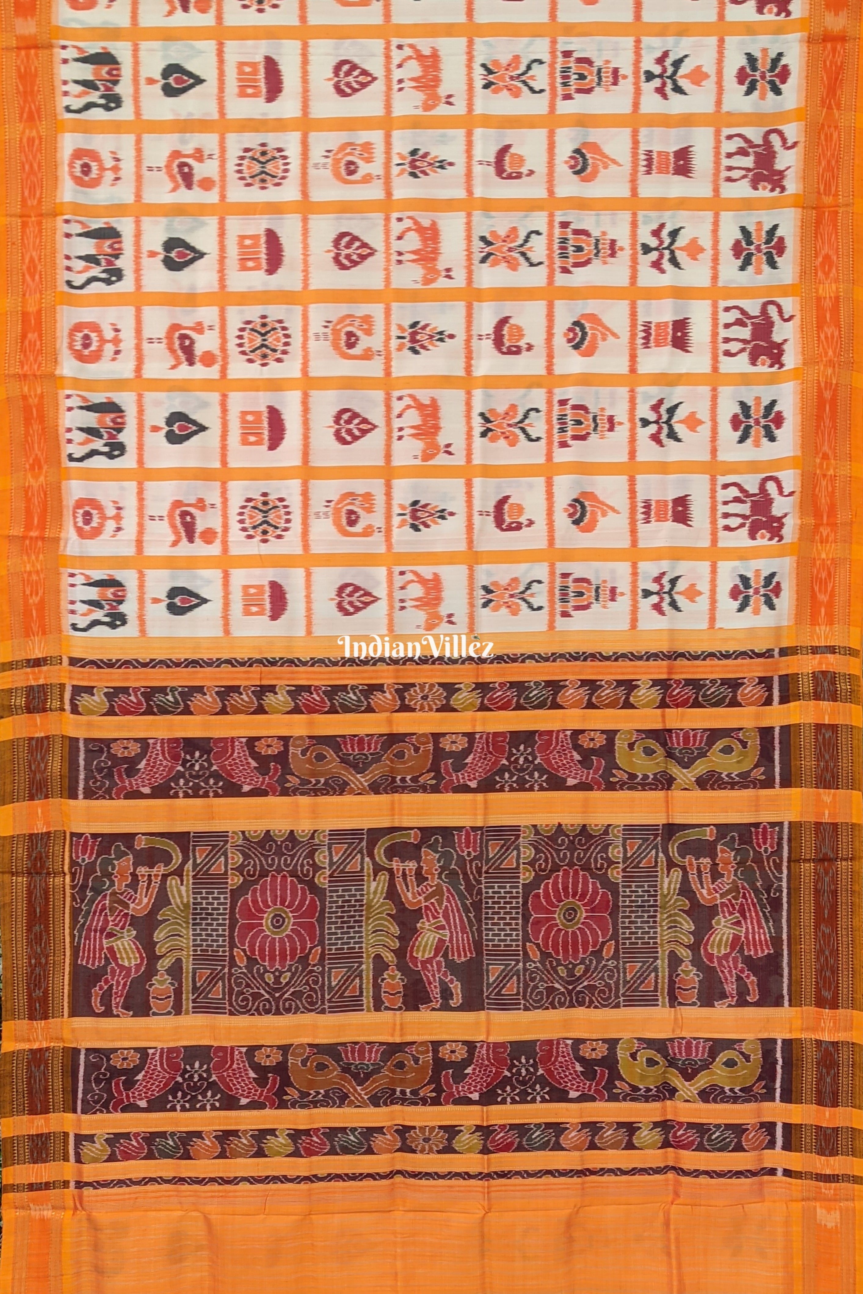 Off-White Nabakothi Khandua Silk Pata Saree - IndianVillèz