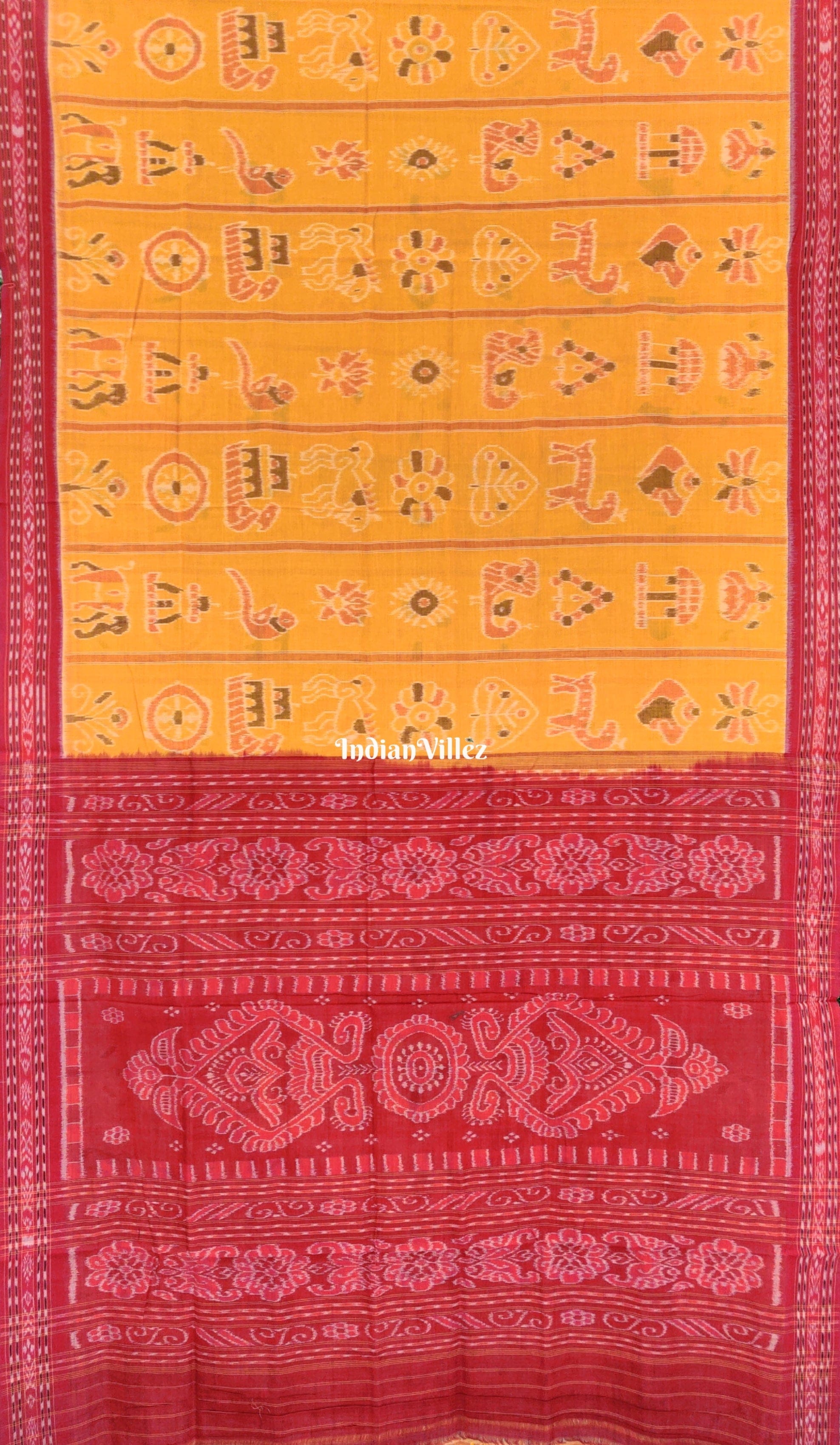 Yellow Red Odisha Handloom Nabakothi Khandua Cotton Saree