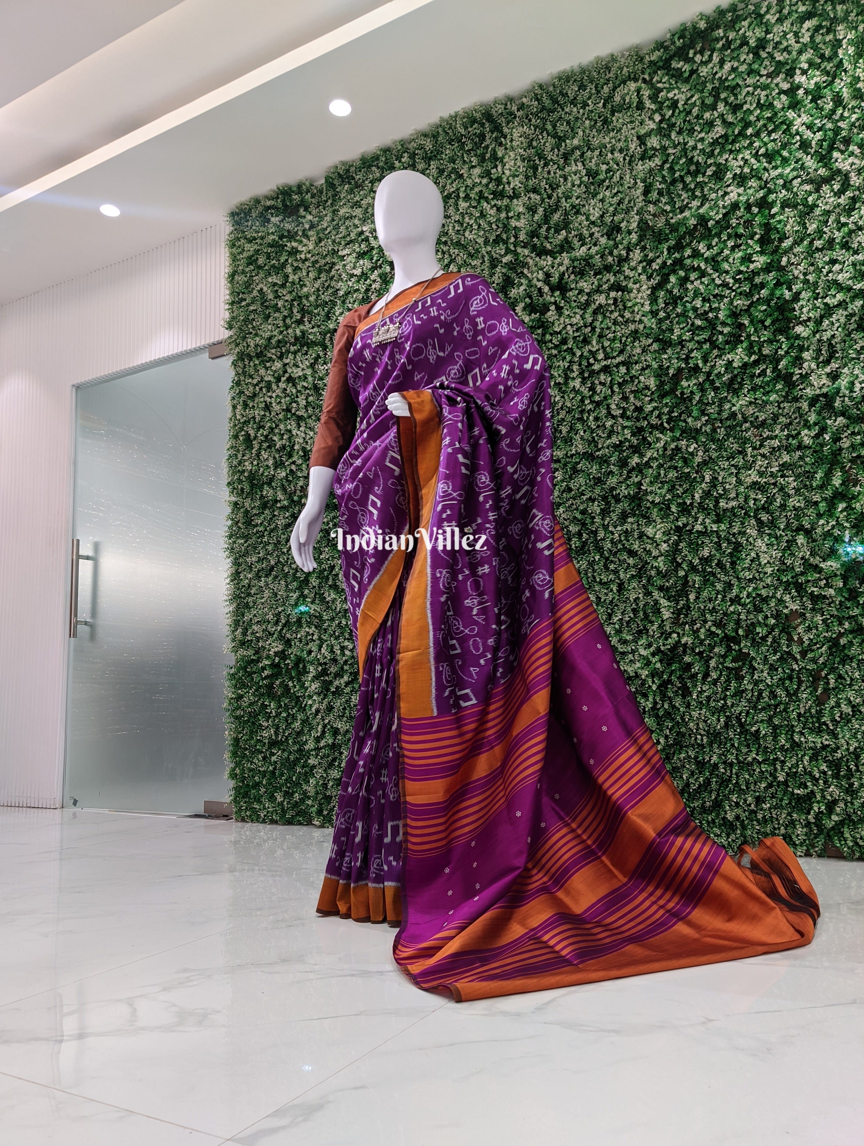Purple Musical Note Themed Odisha Handloom Contemporary Silk Saree