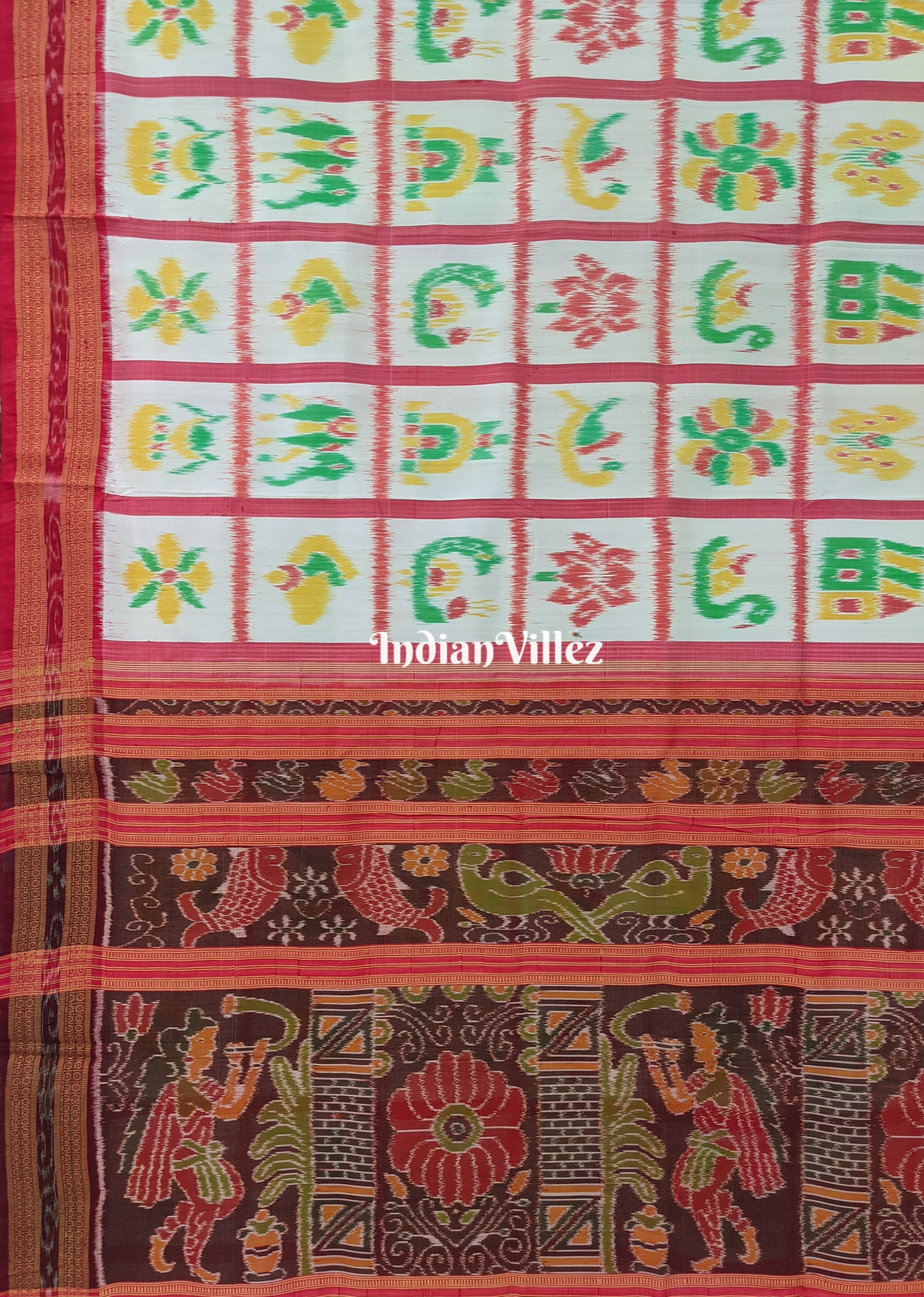 White with Red Border Nabakothi Khandua Silk Saree (Nartaki Aanchal)