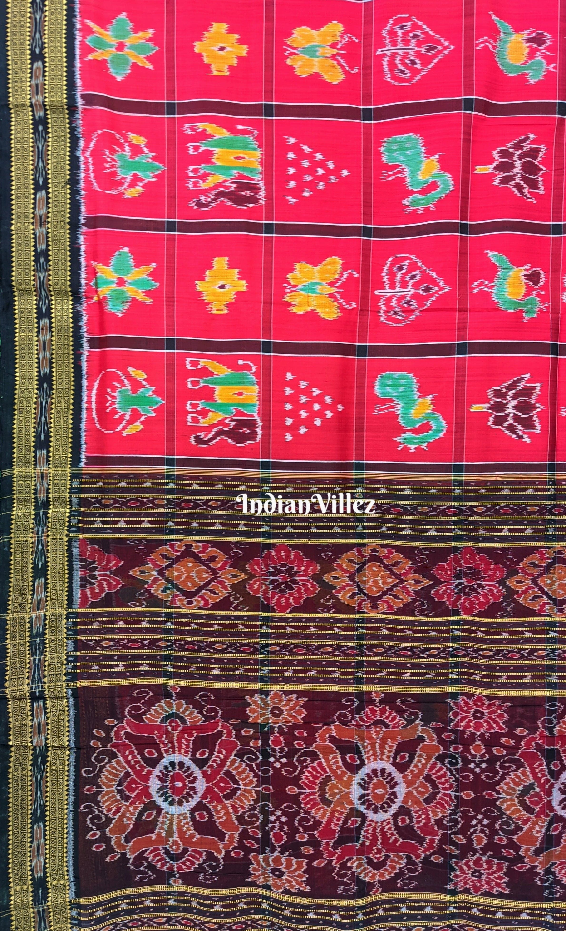 Red Nabakothi Khandua Ikat  Odisha Handloom Silk Saree