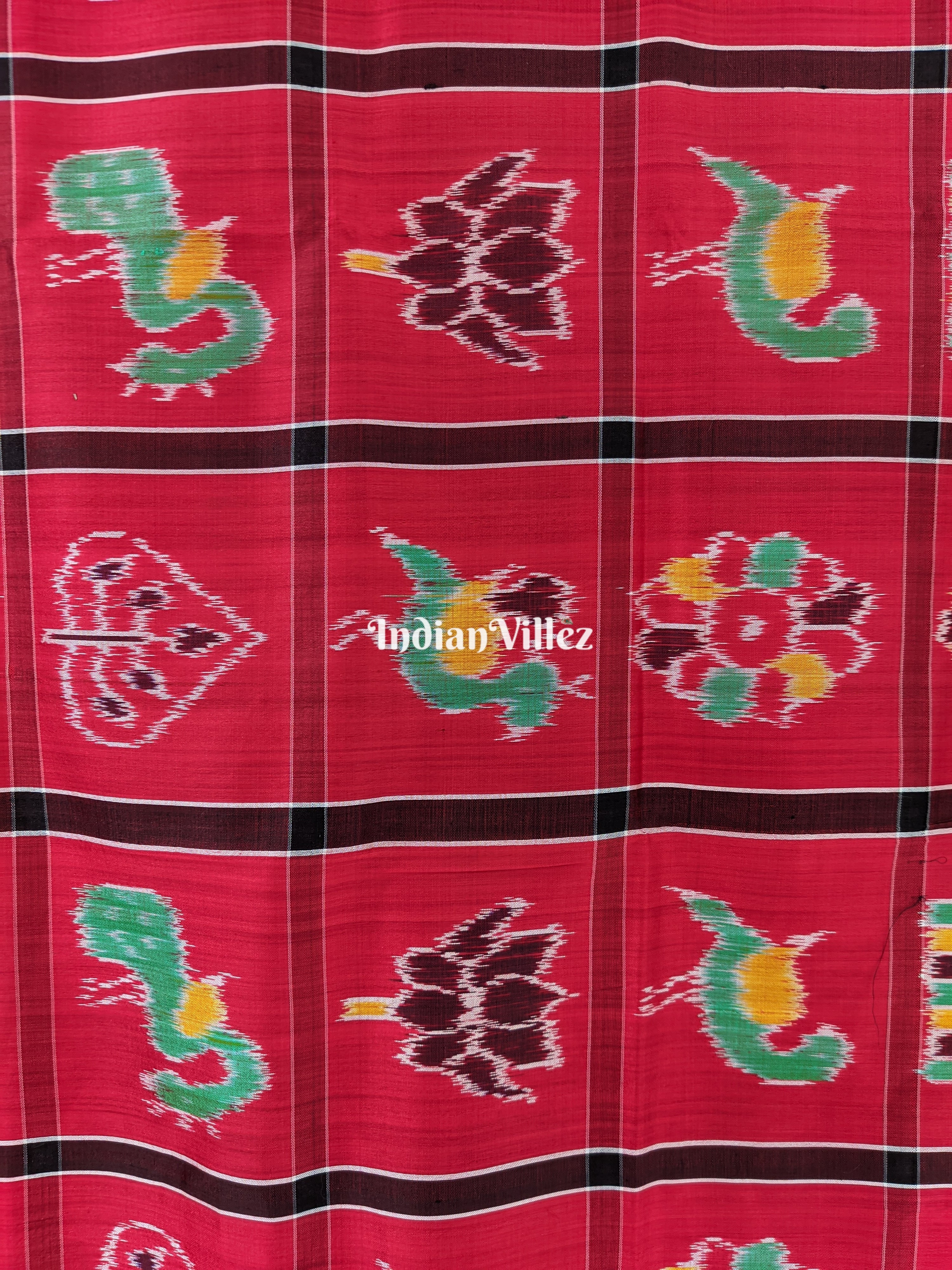 Red Nabakothi Khandua Ikat  Odisha Handloom Silk Saree
