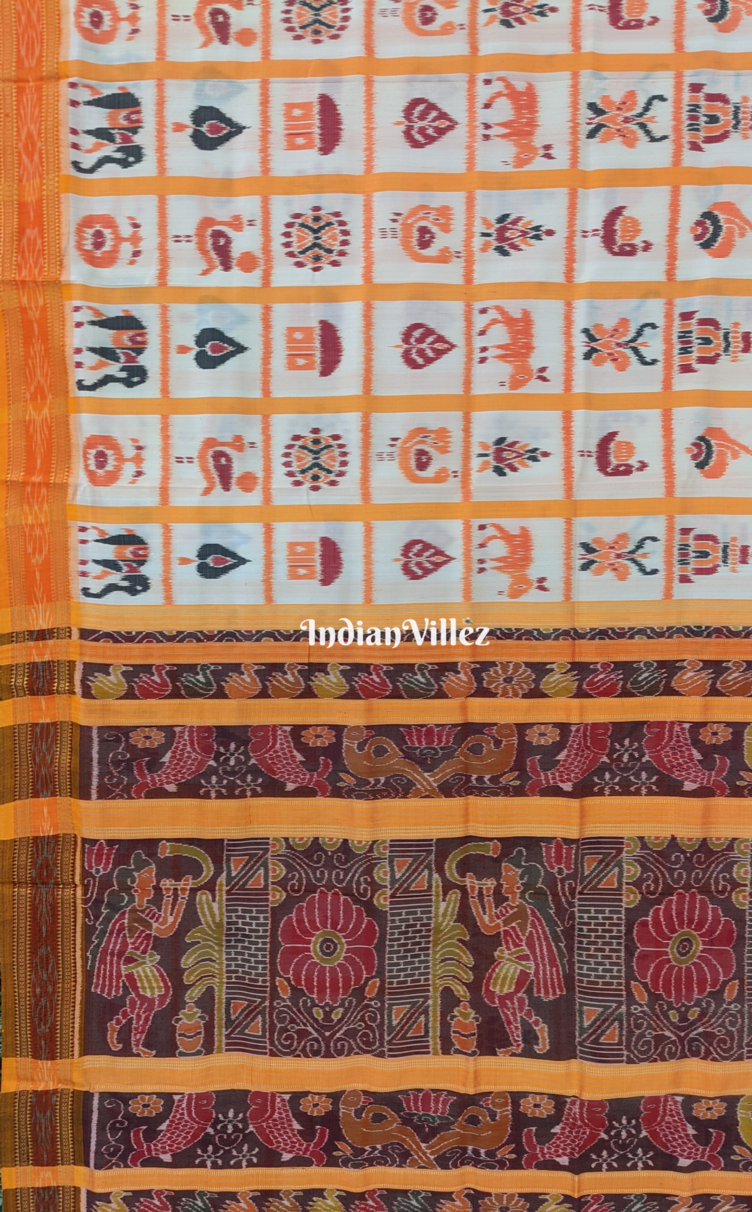 Off-White Nabakothi Khandua Silk Pata Saree