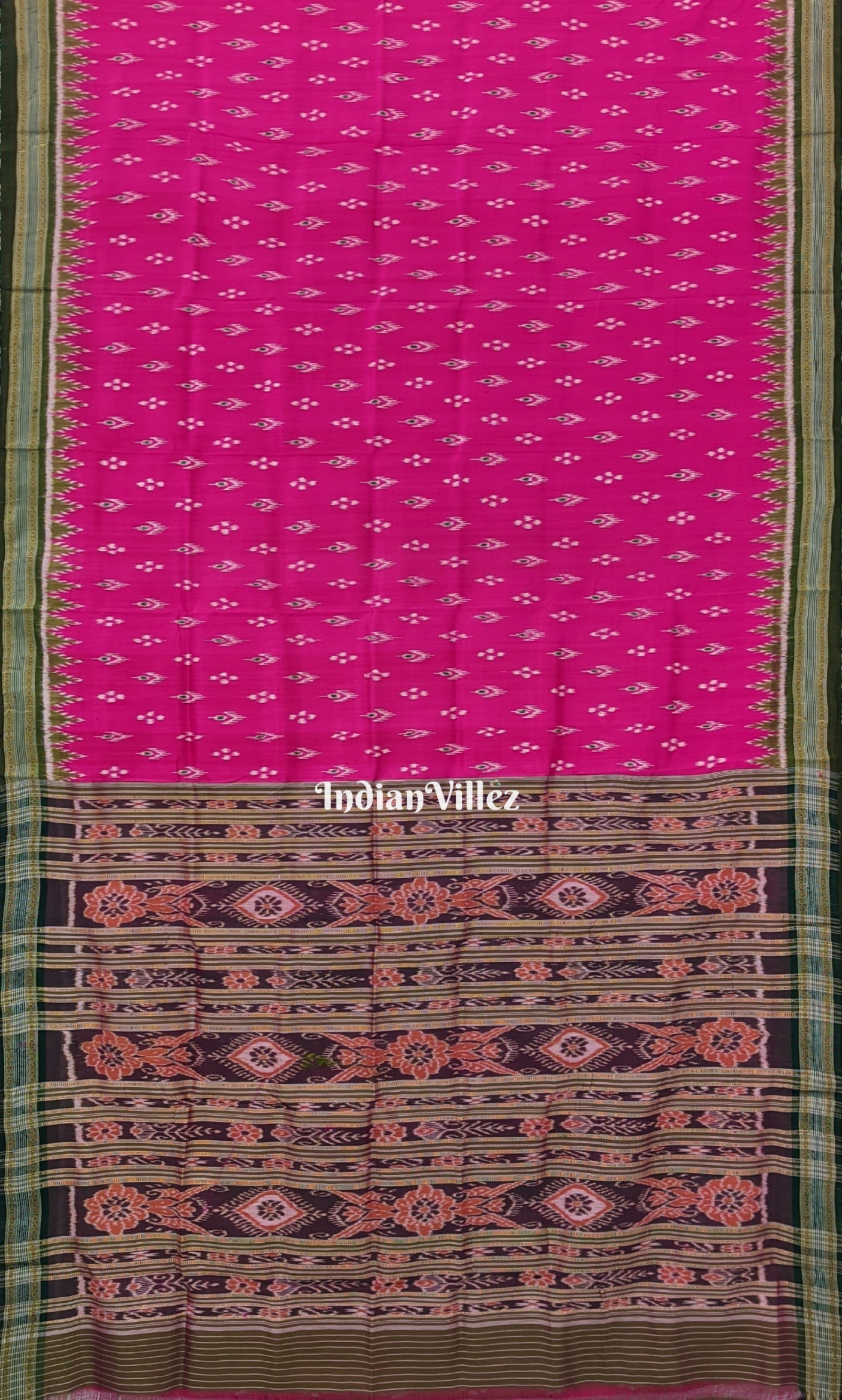 Pink with Black Border Mayura Chandrika Khandua Silk Saree