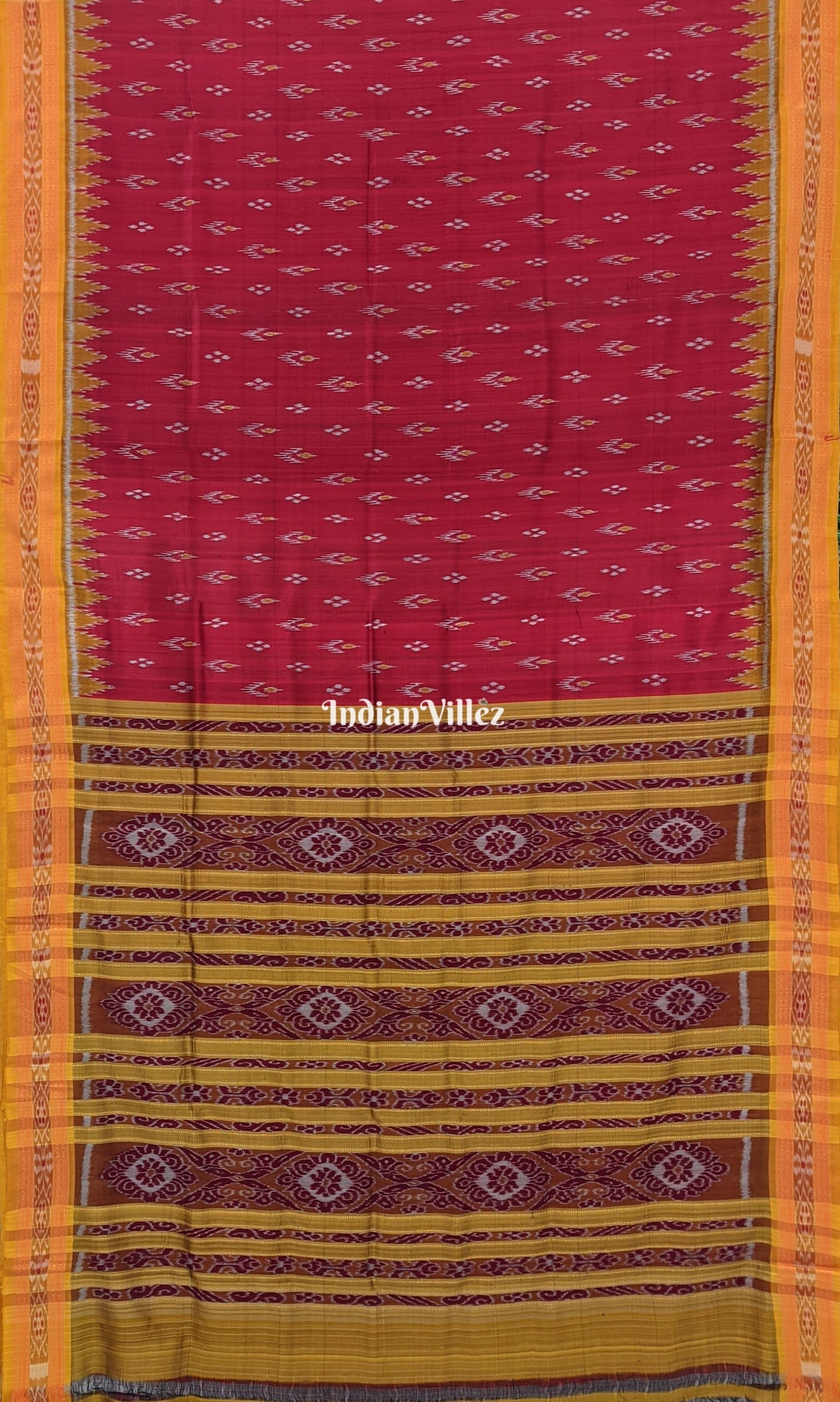 Red with Yellow Border Mayura Chandrika Khandua Silk Saree