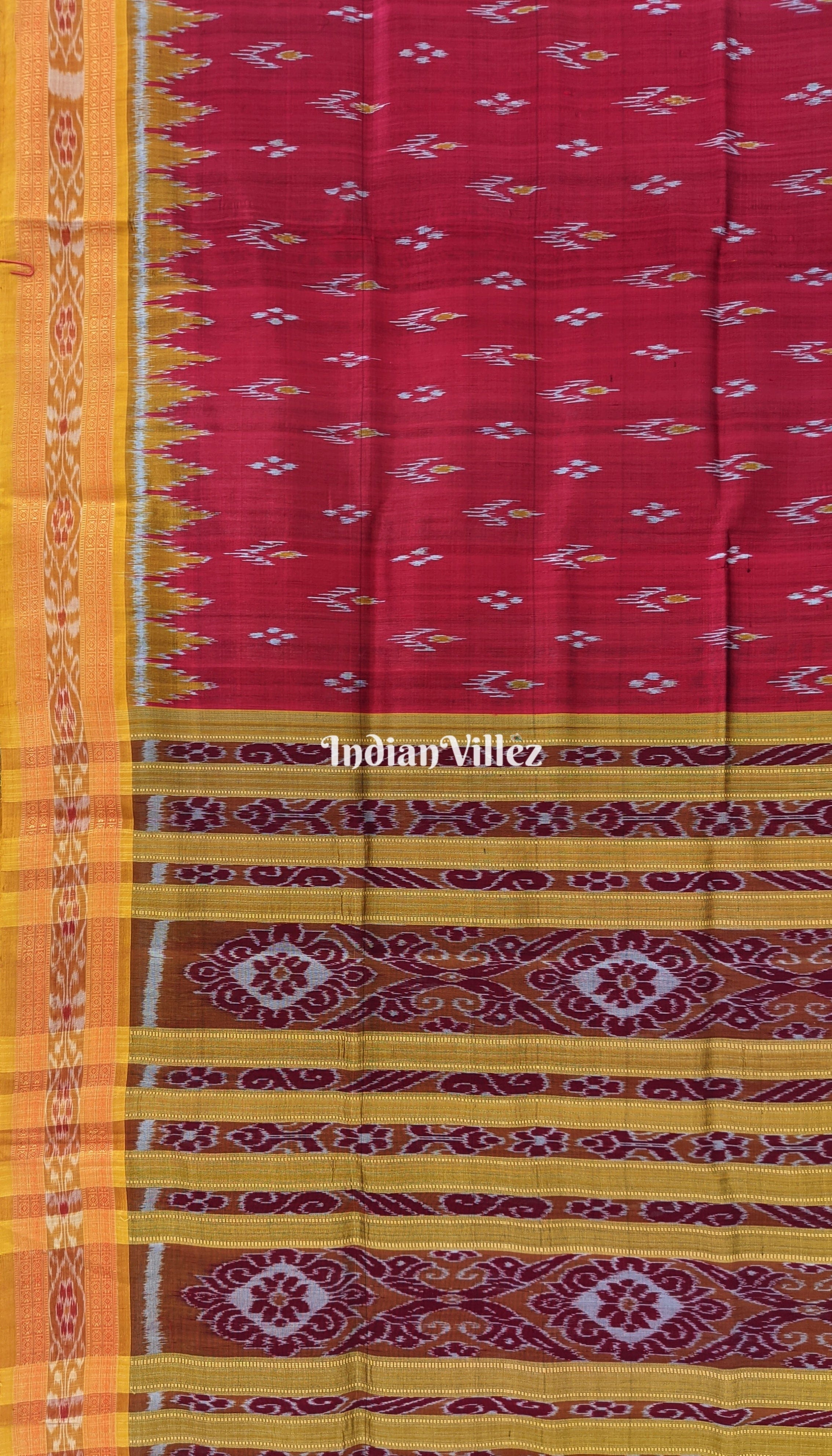 Red with Yellow Border Mayura Chandrika Khandua Silk Saree