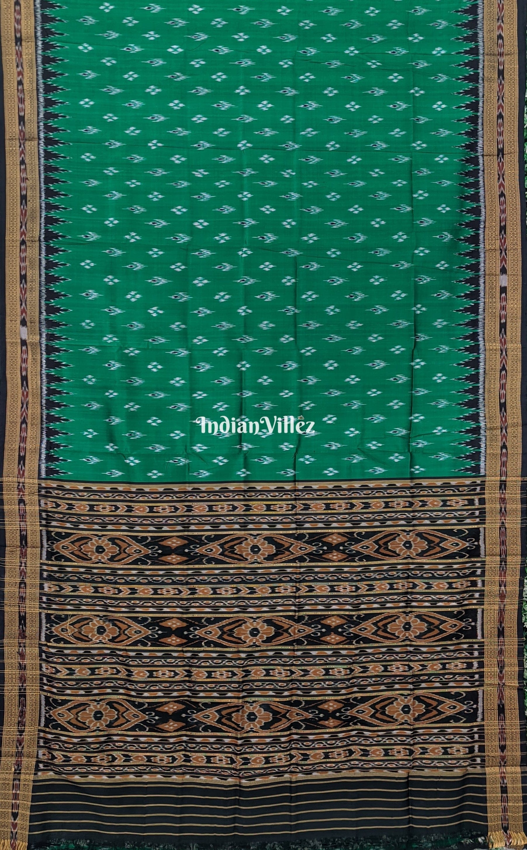 Green with Black Border Mayura Chandrika Khandua Silk Saree