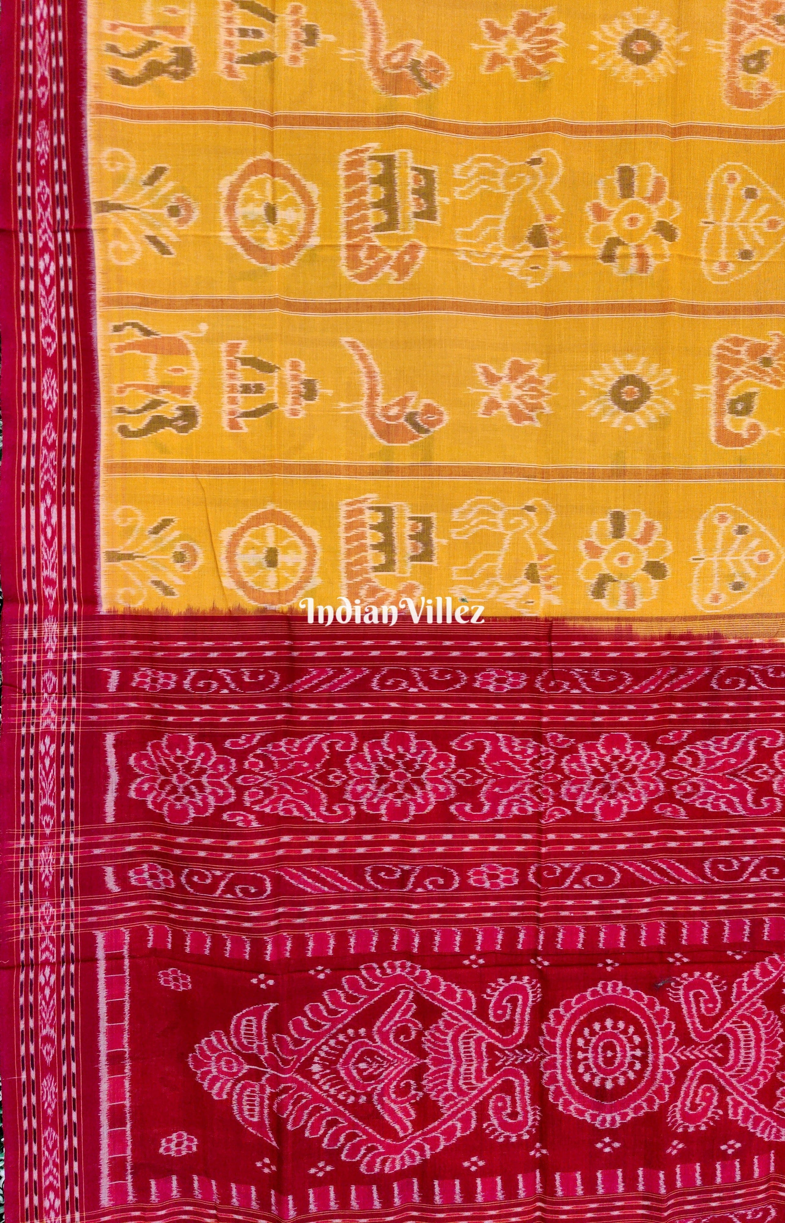 Yellow Red Odisha Handloom Nabakothi Khandua Cotton Saree