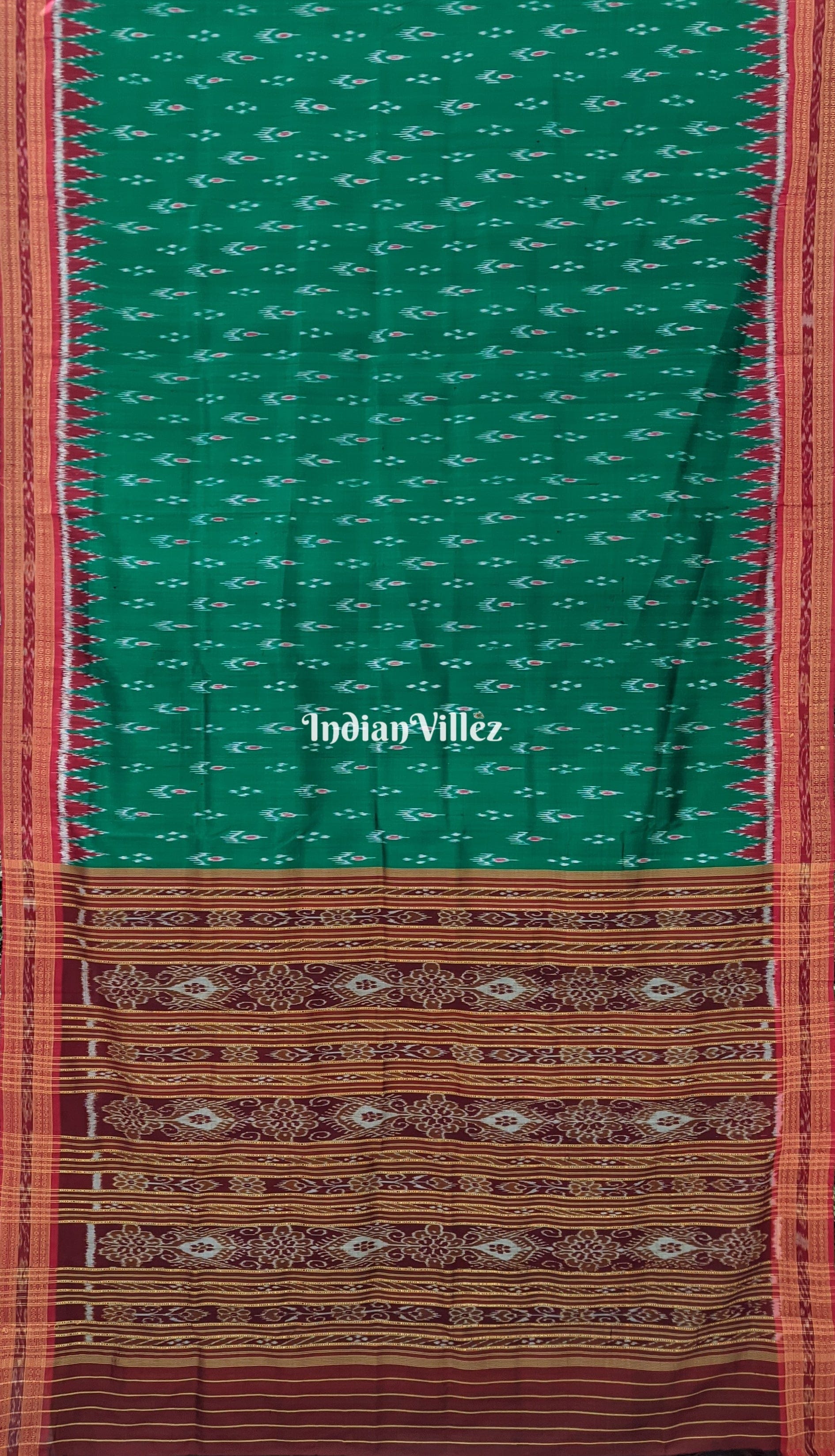 Green Mayura Chandrika with Maroon Border Khandua Silk Saree
