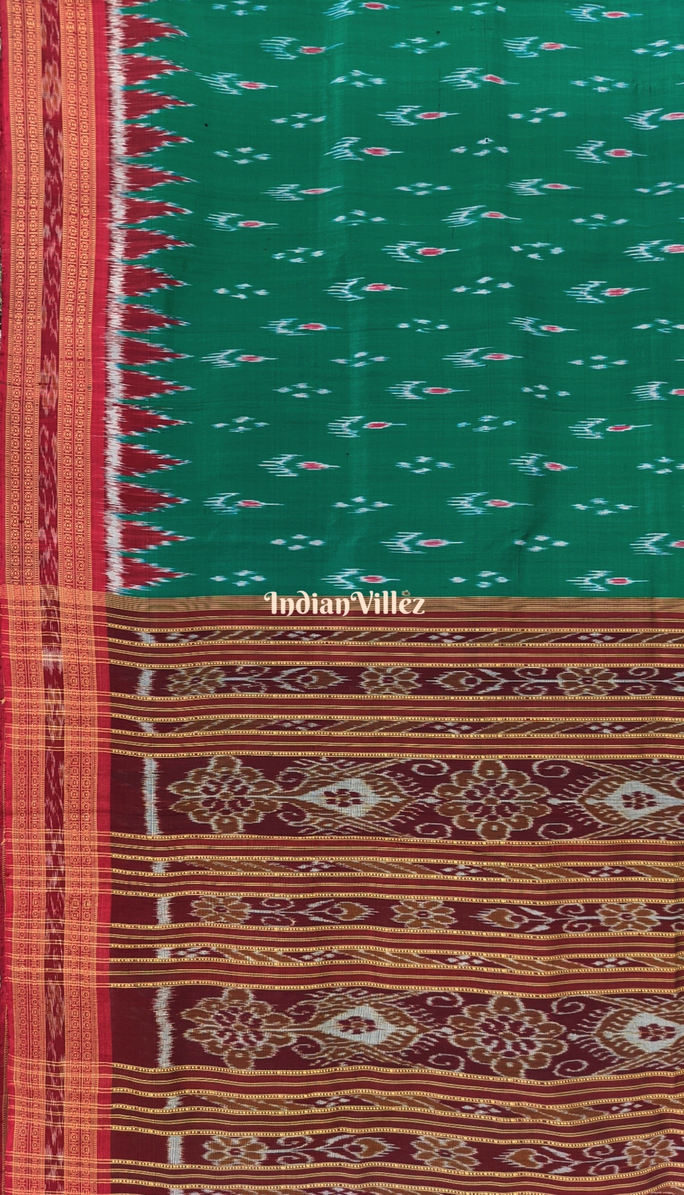 Green Mayura Chandrika with Maroon Border Khandua Silk Saree
