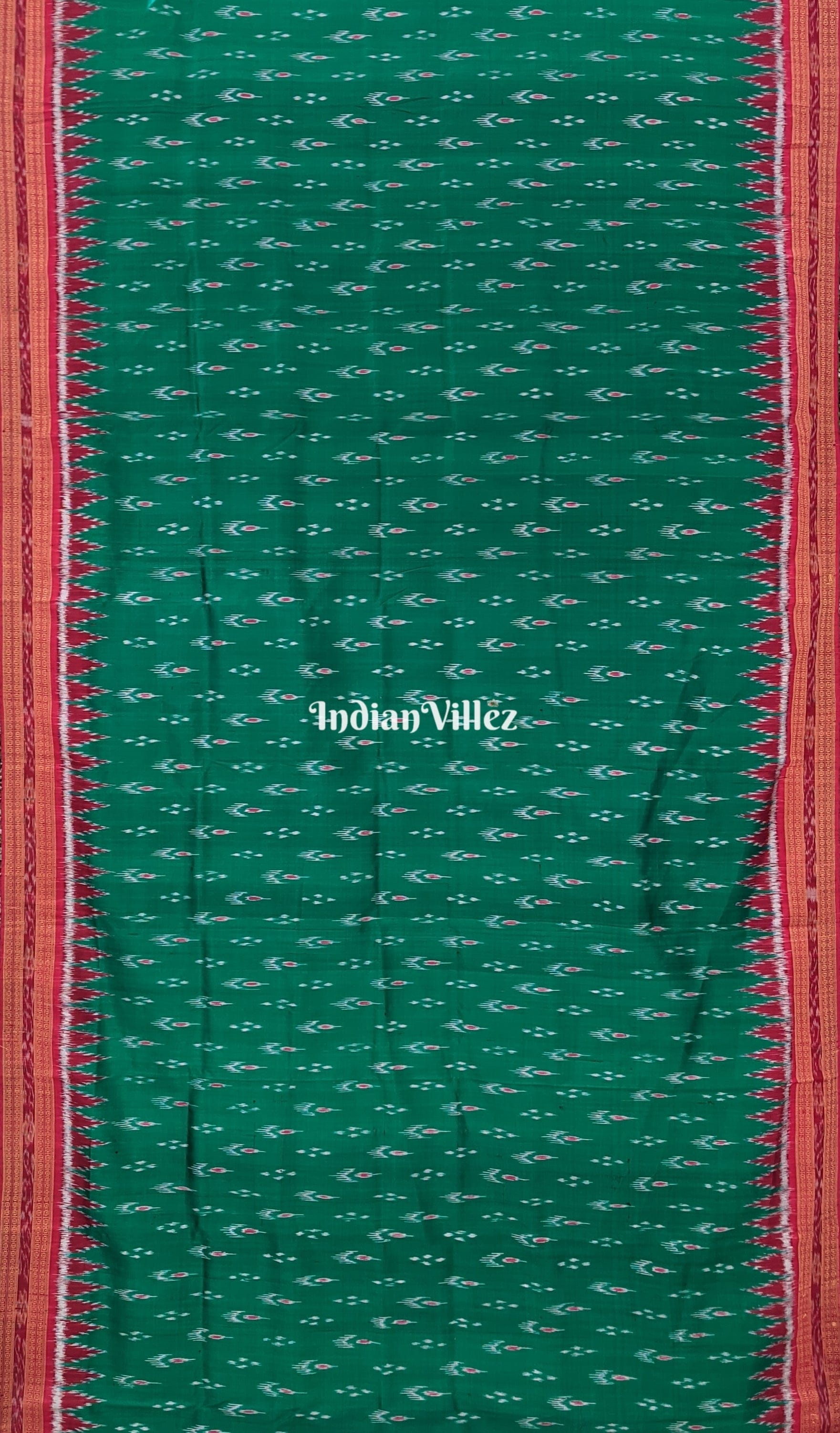 Green Mayura Chandrika with Maroon Border Khandua Silk Saree
