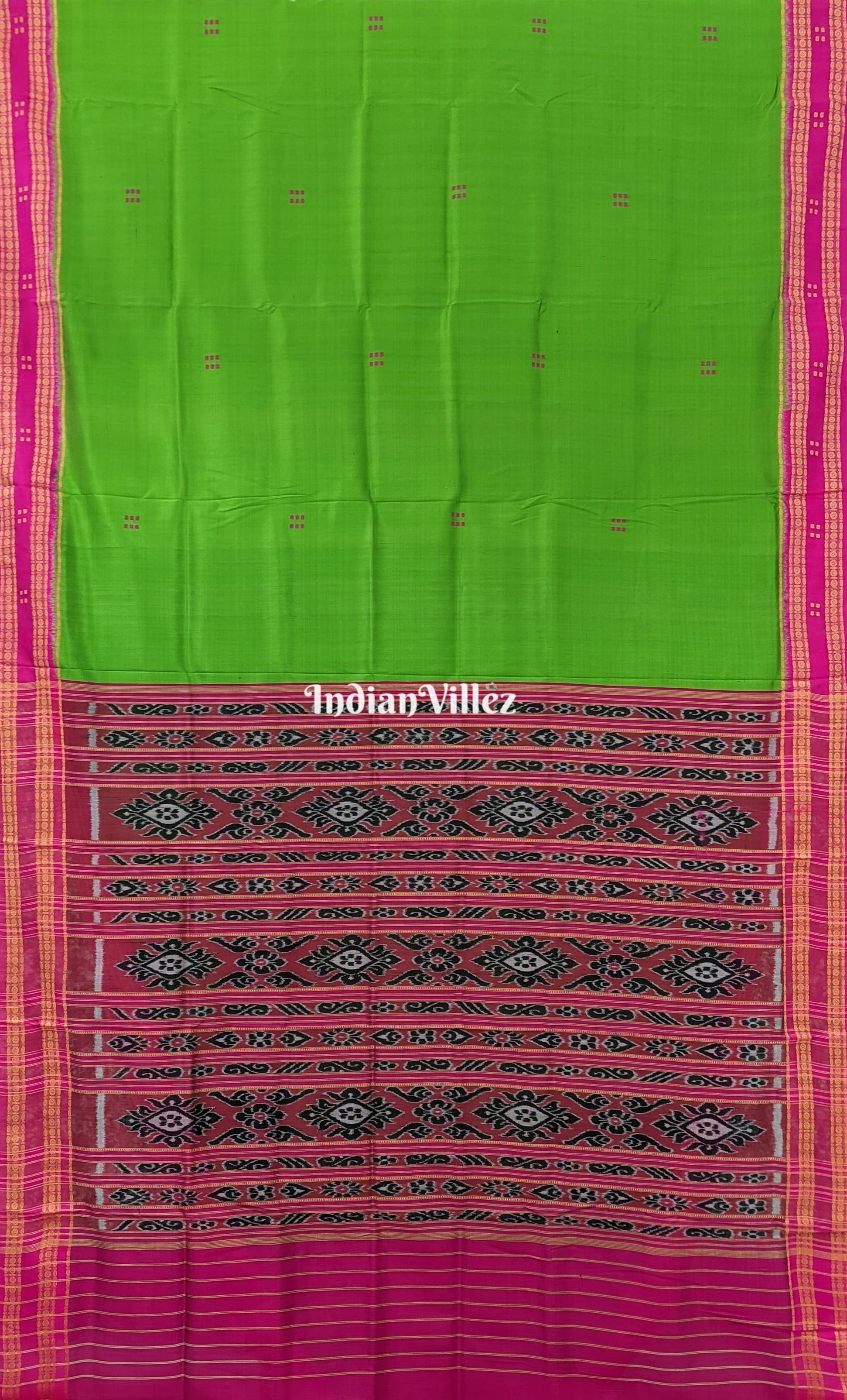 Parrot Green Butta Design Khandua Silk Saree
