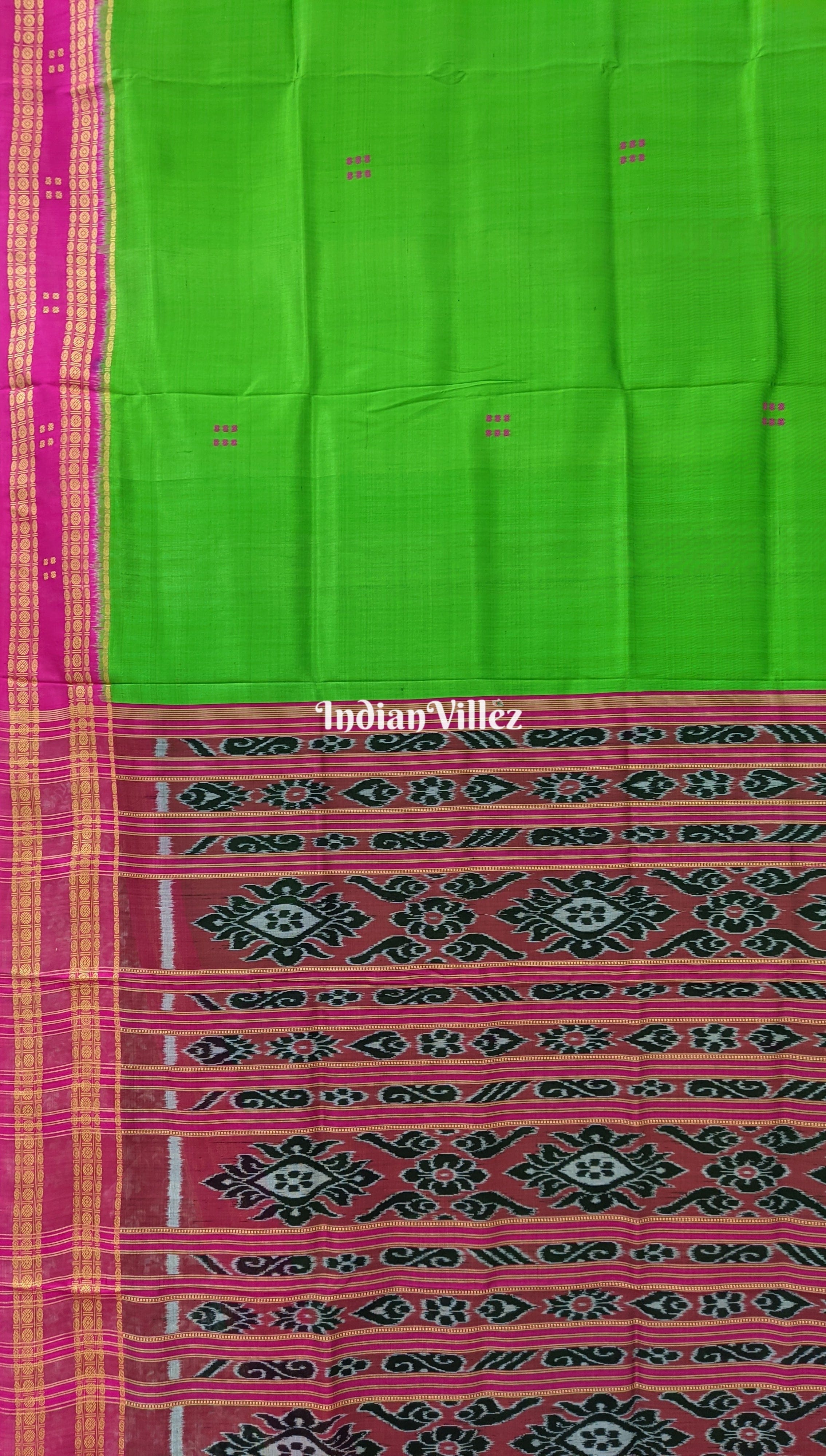 Parrot Green Butta Design Khandua Silk Saree