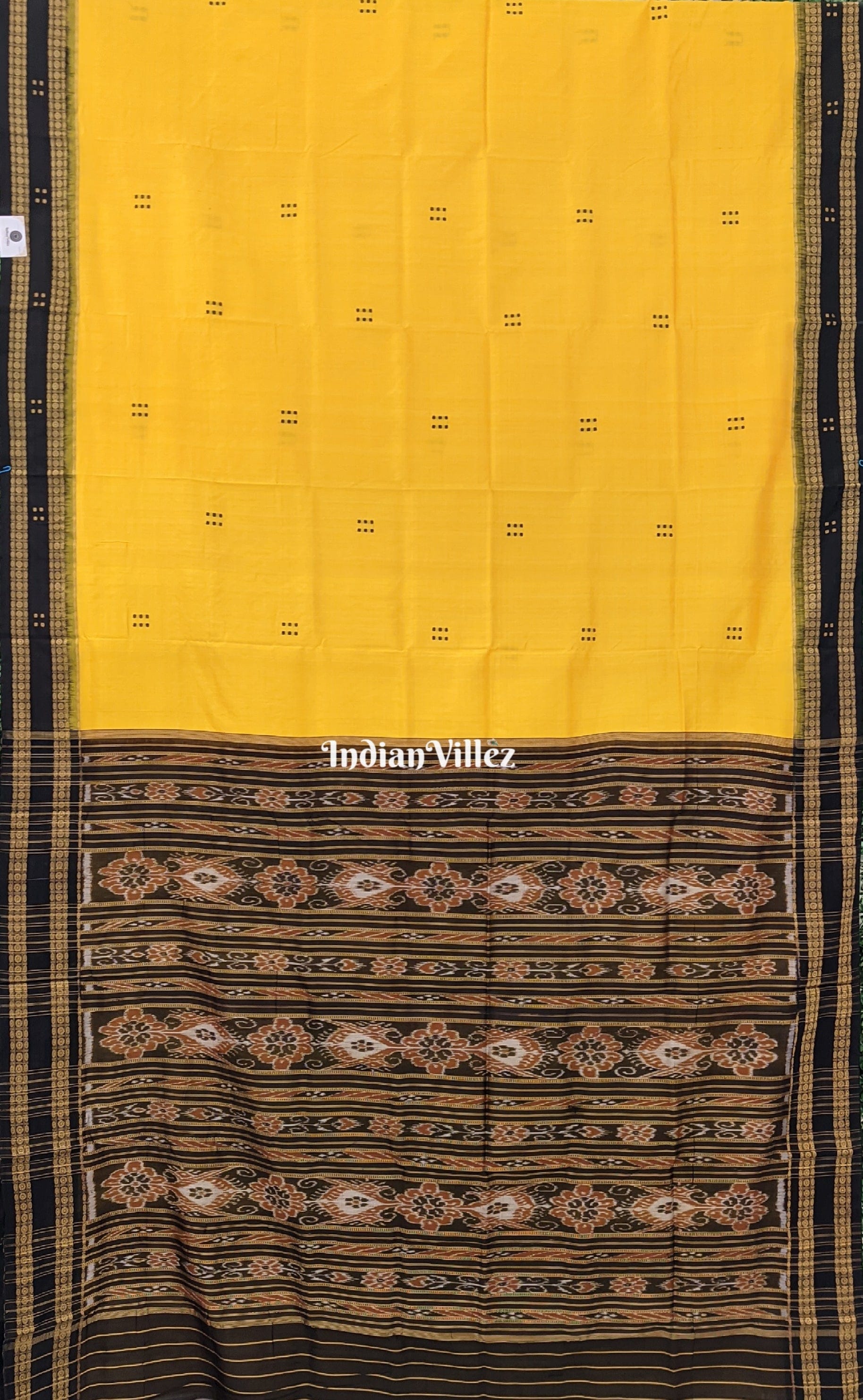 Yellow Butta Design Odisha Handloom Khandua Pata Saree