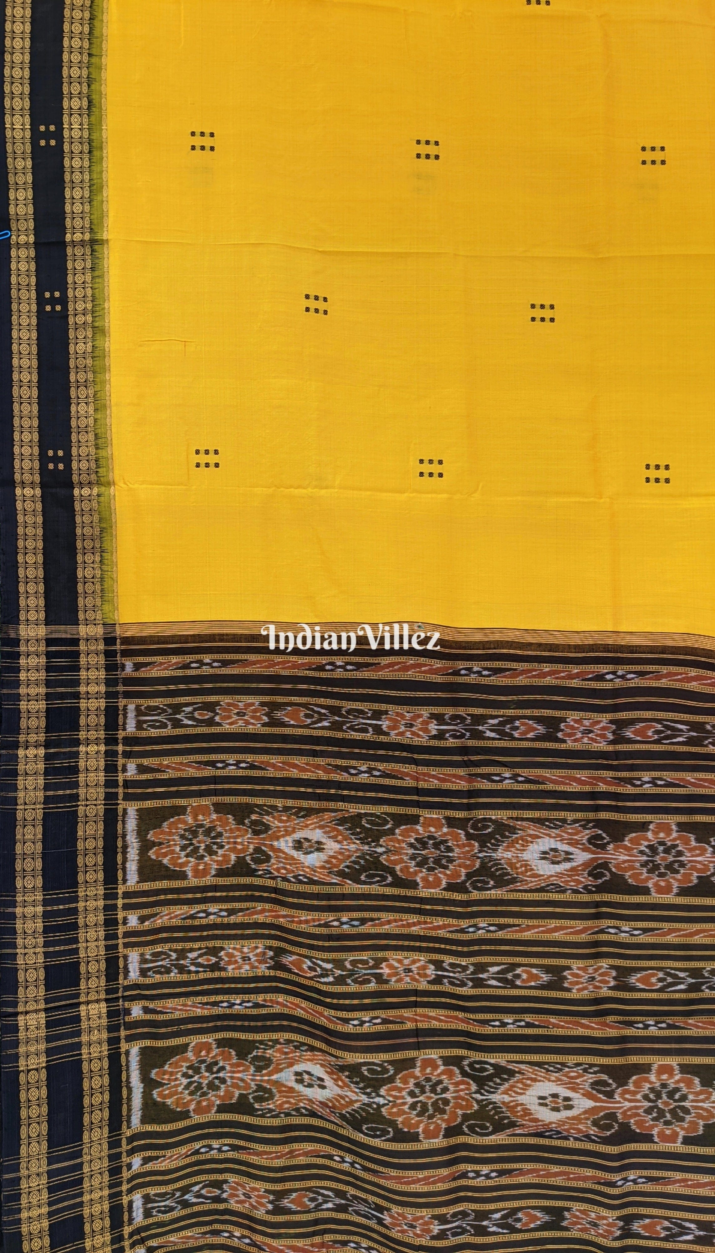 Yellow Butta Design Odisha Handloom Khandua Pata Saree
