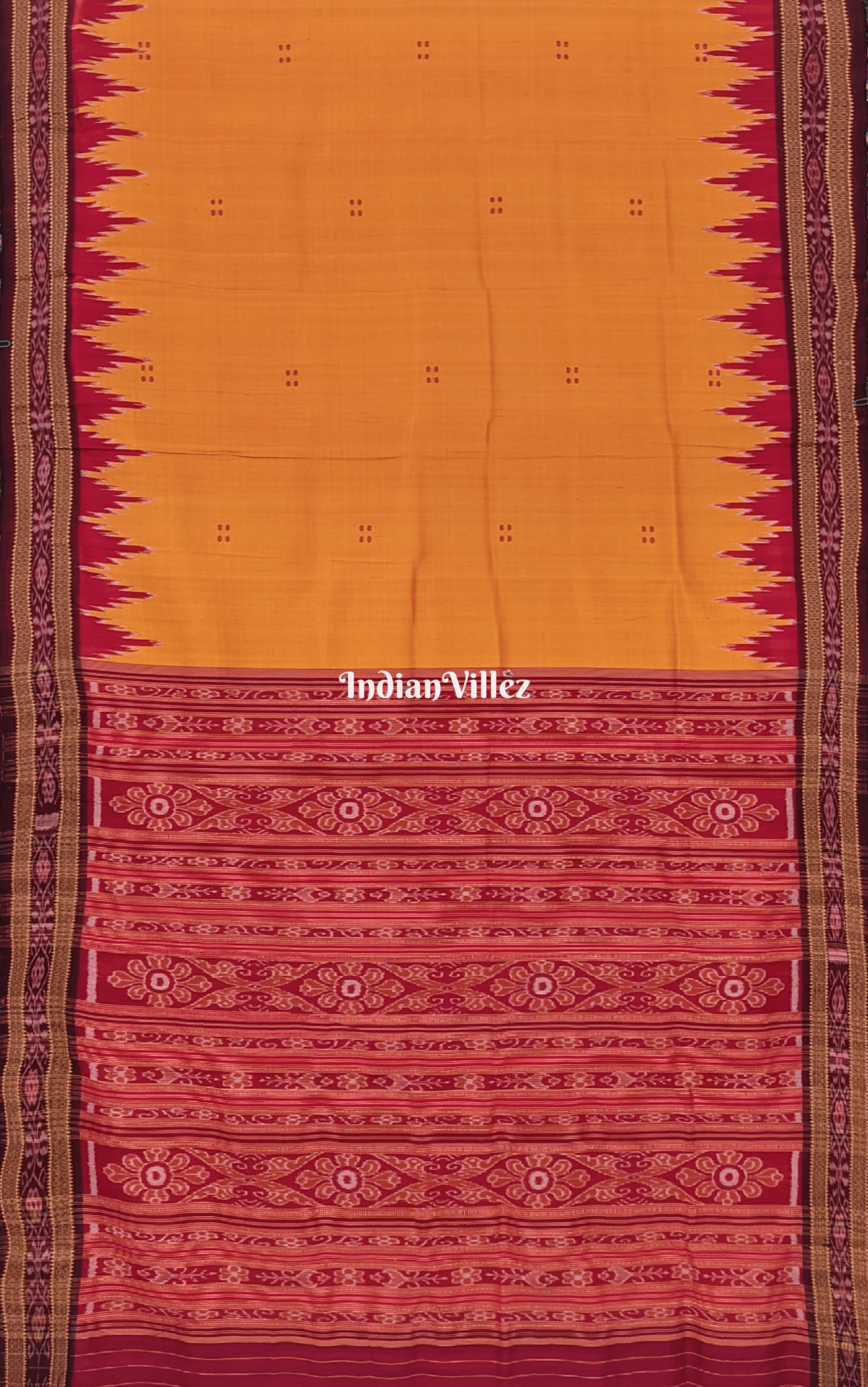 Orange Butta Design Odisha Handloom Khandua Pata Saree
