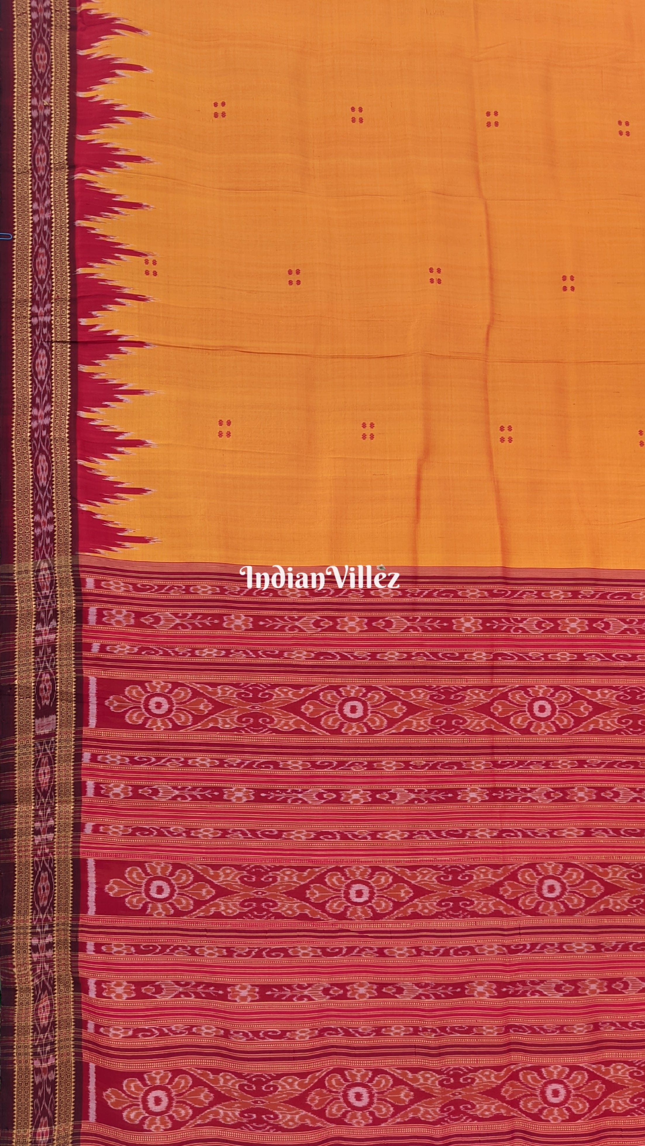 Orange Butta Design Odisha Handloom Khandua Pata Saree