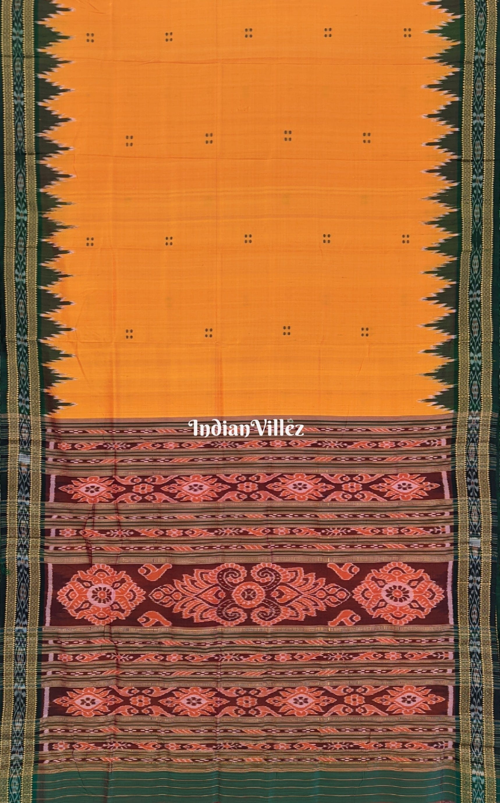 Tangerine Yellow Butta Odisha Handloom Khandua Silk Saree
