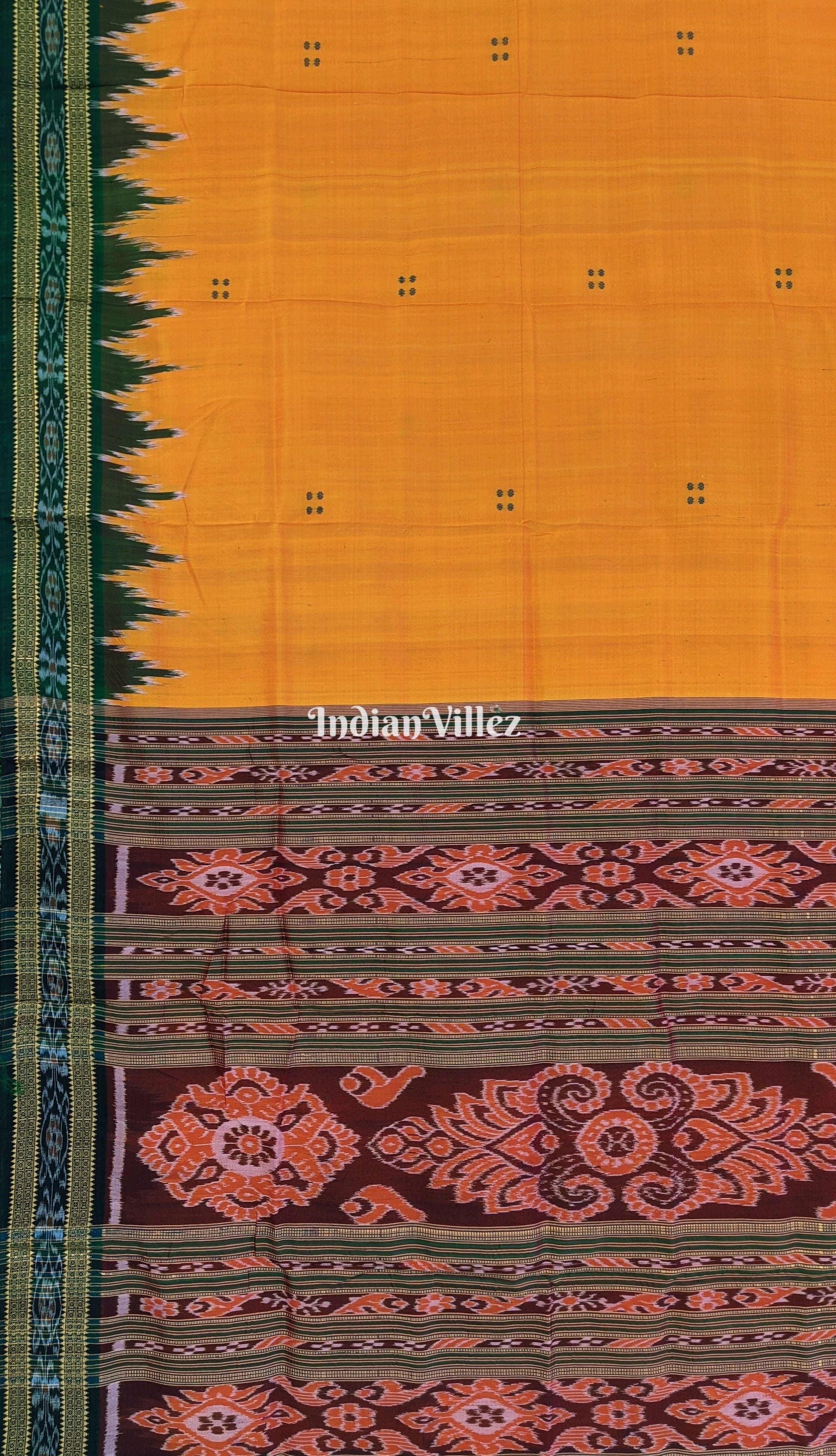 Tangerine Yellow Butta Odisha Handloom Khandua Silk Saree