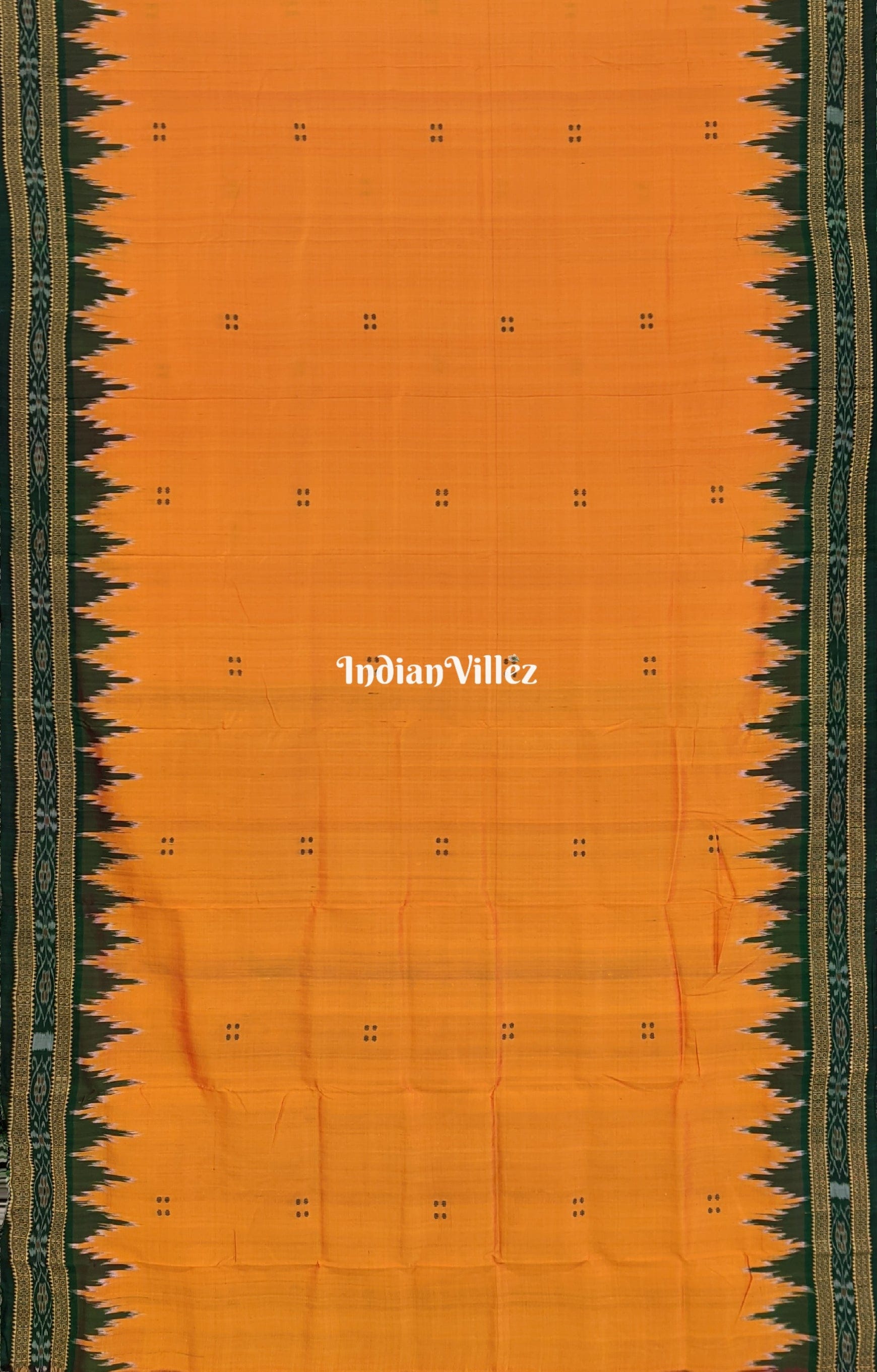 Tangerine Yellow Butta Odisha Handloom Khandua Silk Saree