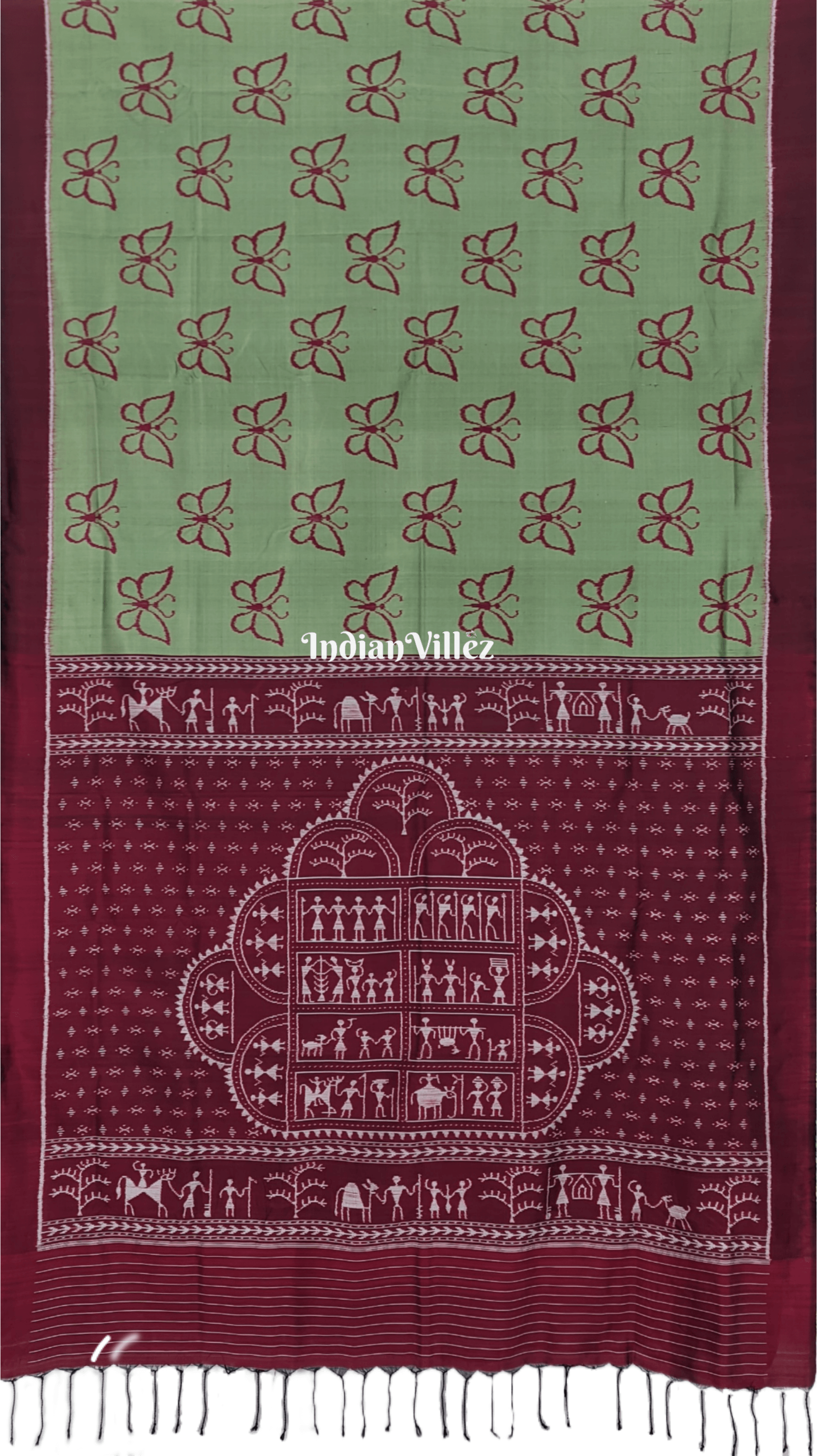 Pista Green Butterfly Design with Tribal Anachal Contemporary Silk Saree