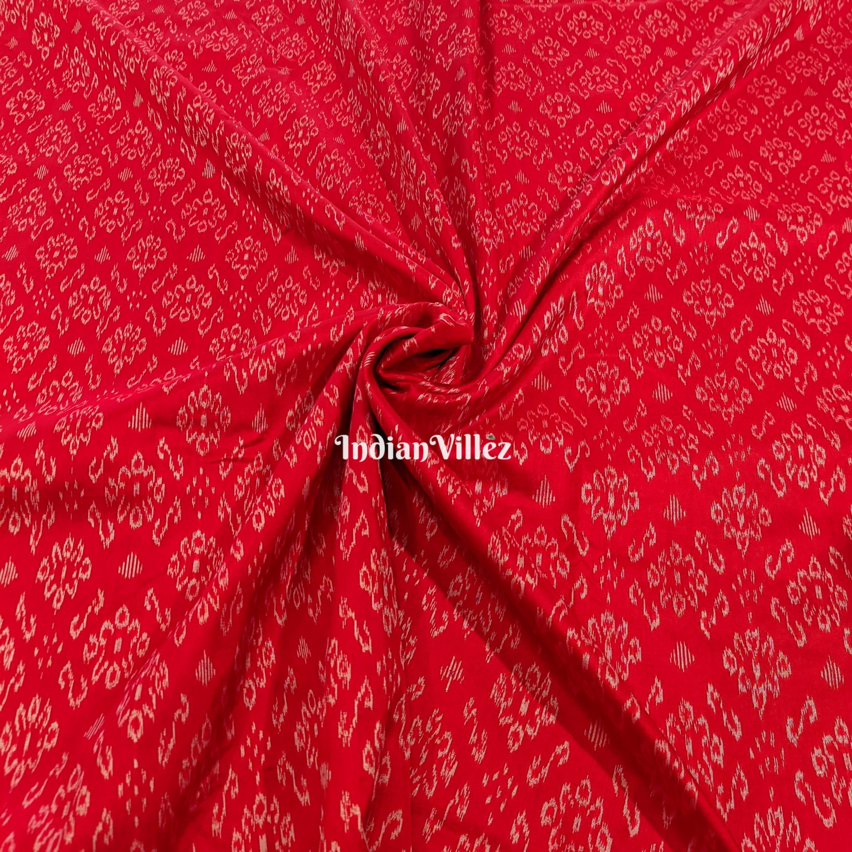 Red with White Motif  Odisha Handloom Ikat Silk Fabric