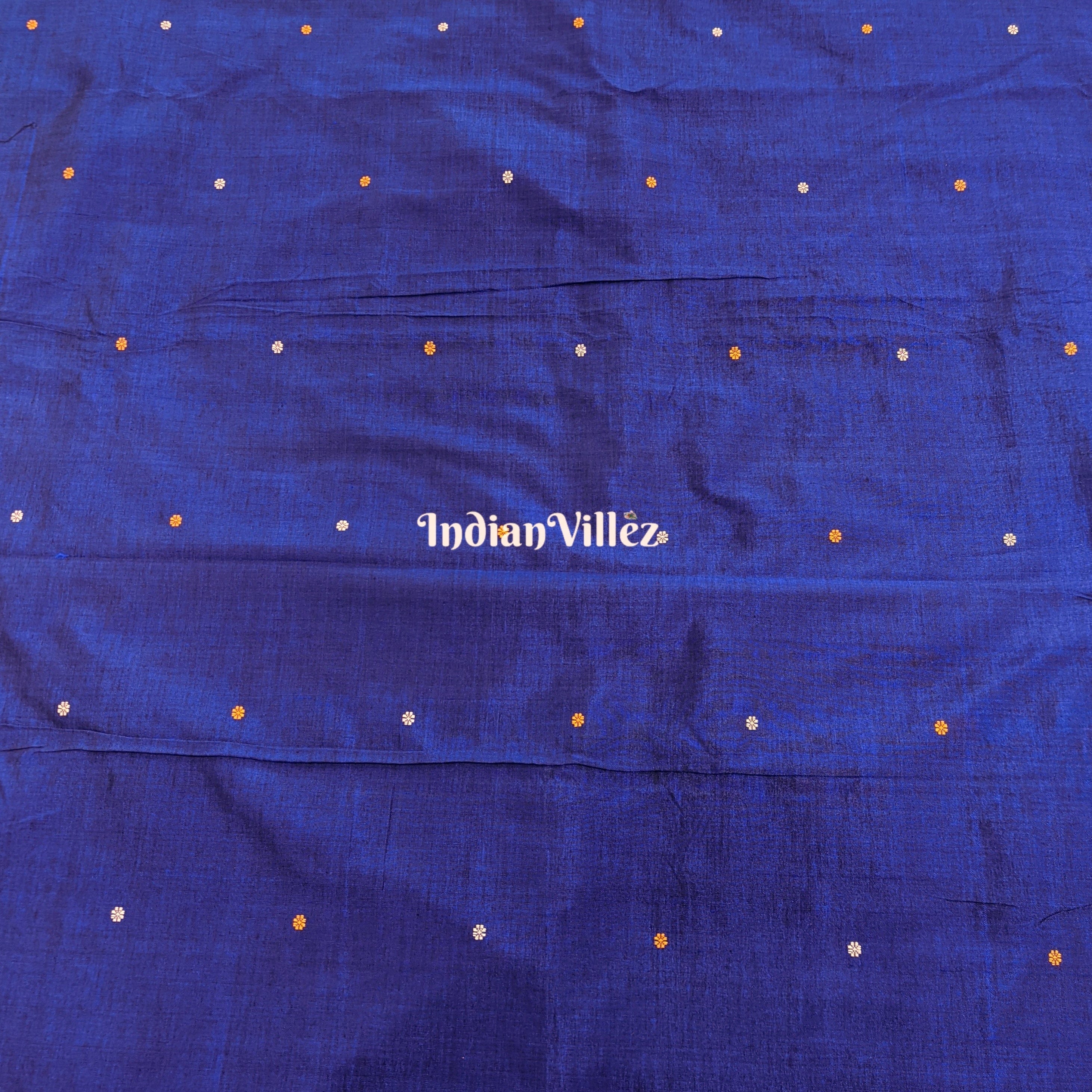 Royal Blue Bomkai Ikat Silk Cotton Fabric