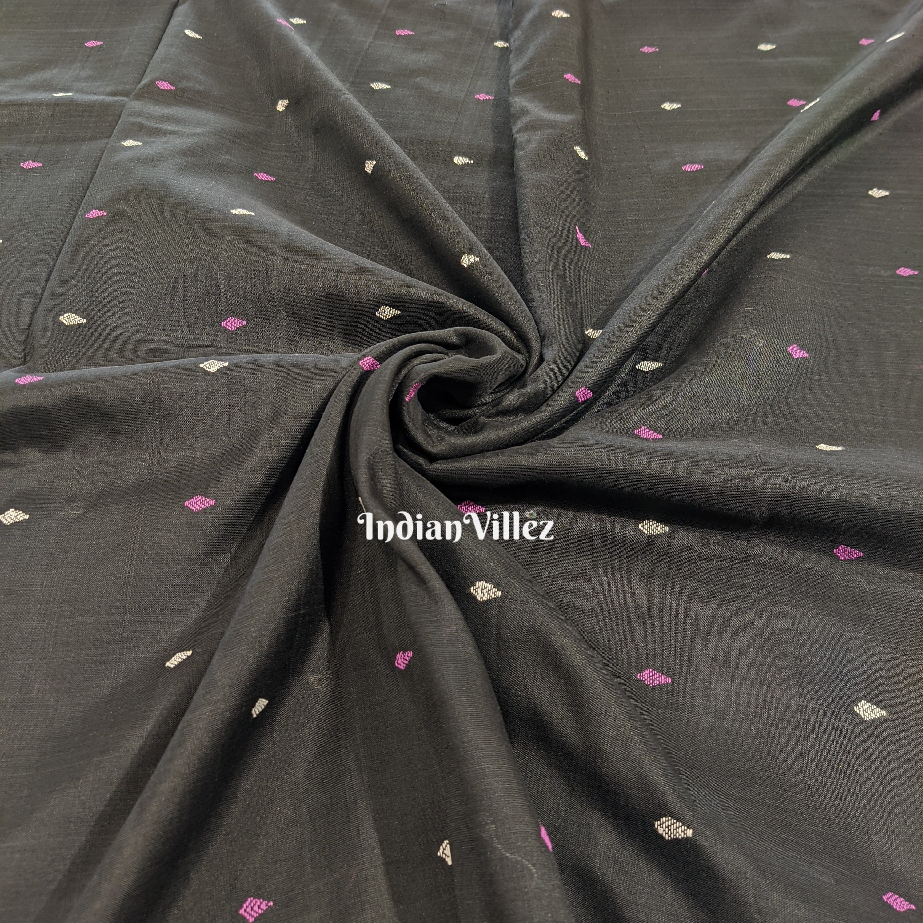 Black Odisha Handloom Bomkai Ikat Silk Cotton Fabric