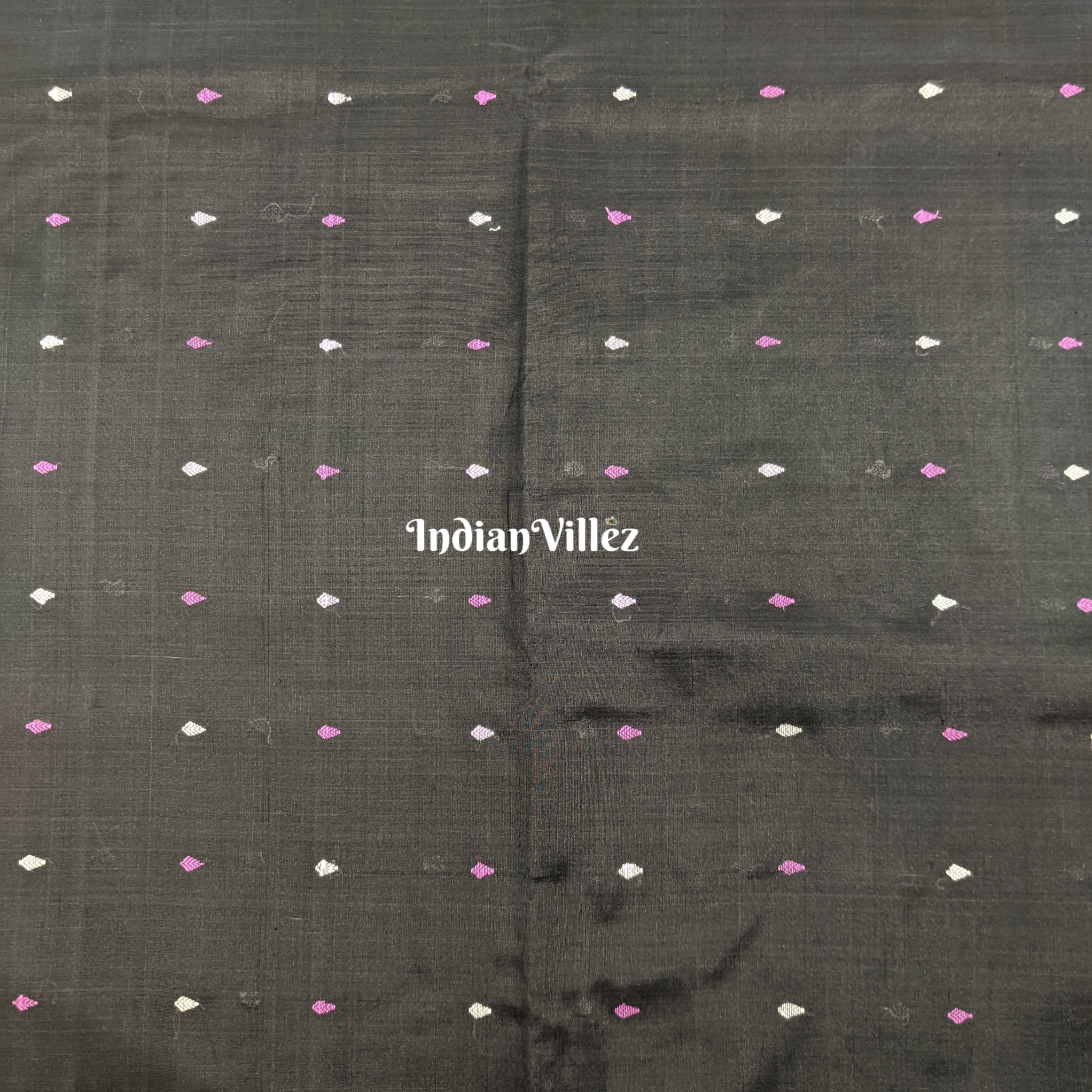 Black Odisha Handloom Bomkai Ikat Silk Cotton Fabric