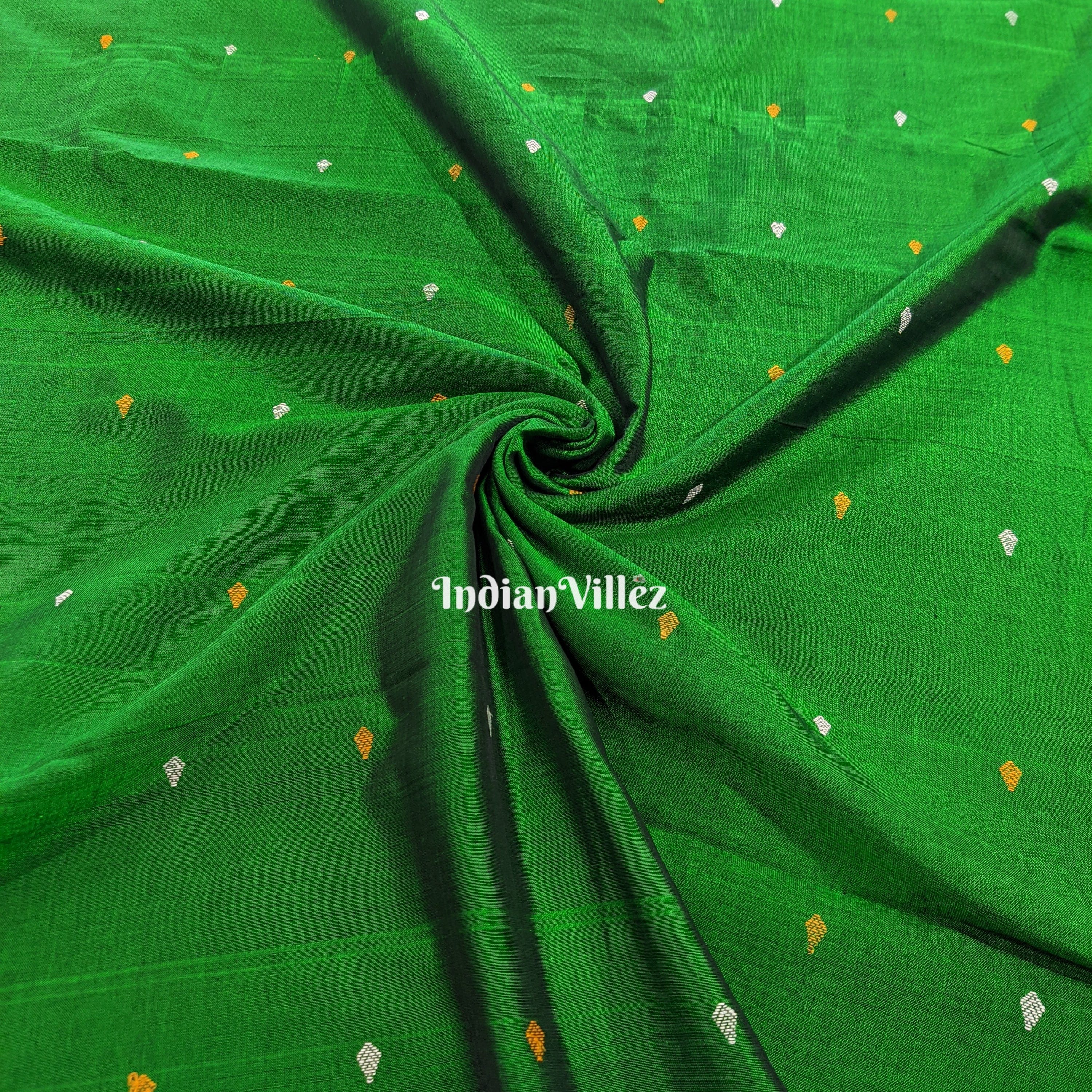Light Green Odisha Handloom Bomkai Ikat Silk Cotton Fabric
