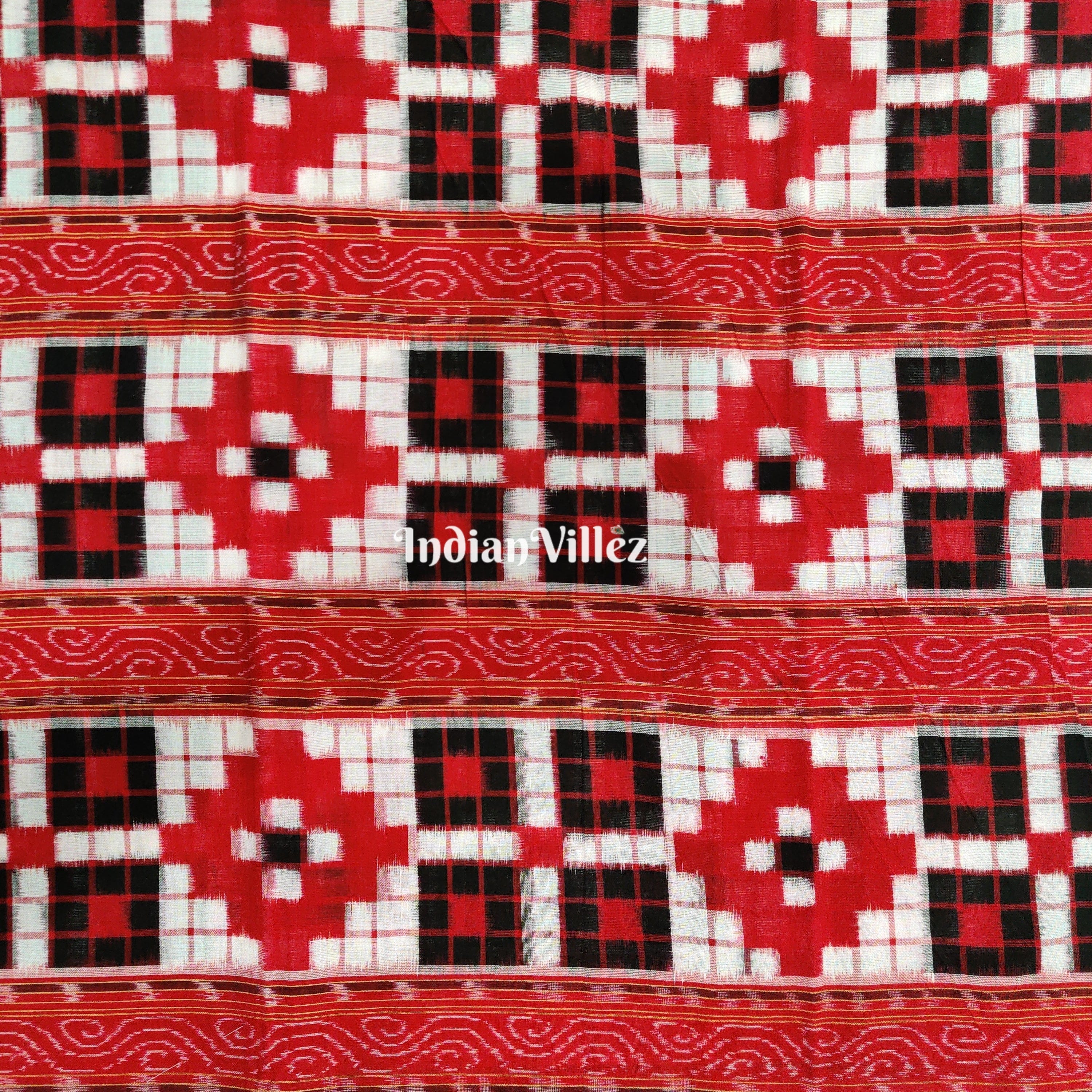 White Red Odisha Handloom Pasapali Cotton Ikat Fabric
