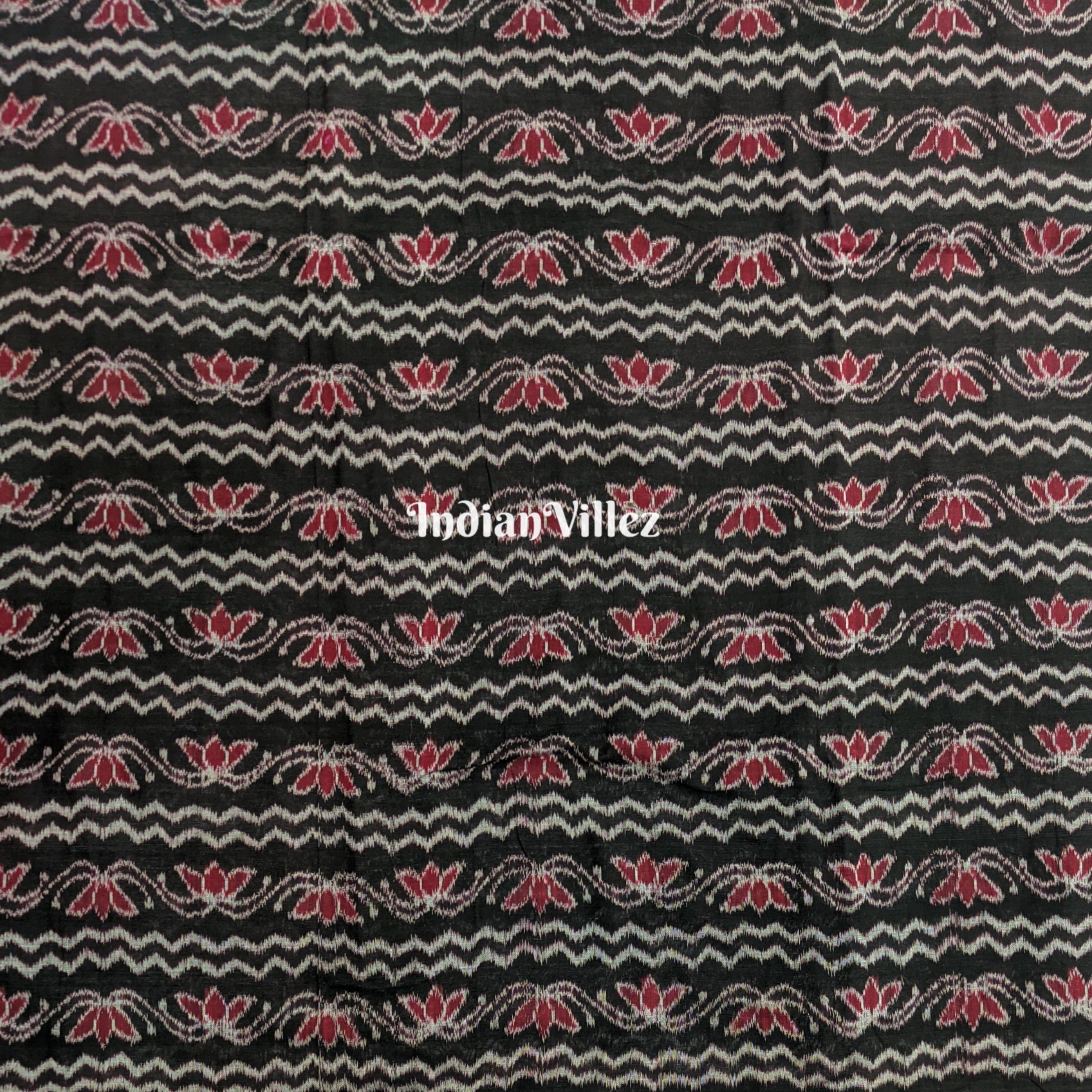 Black Lotus Odisha Handloom Cotton Ikat Fabric
