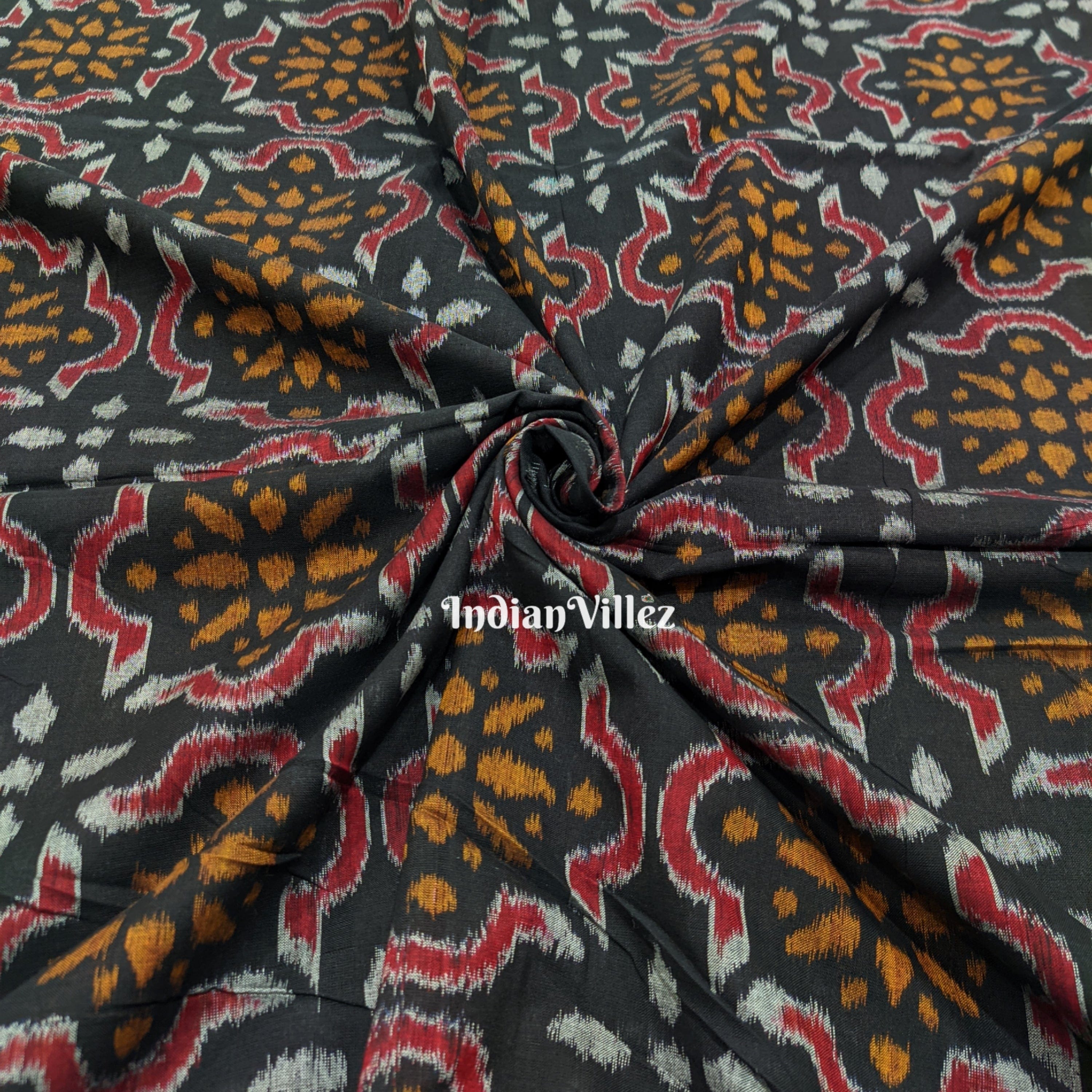 Black Yellow Odisha Handloom Cotton Ikat Fabric