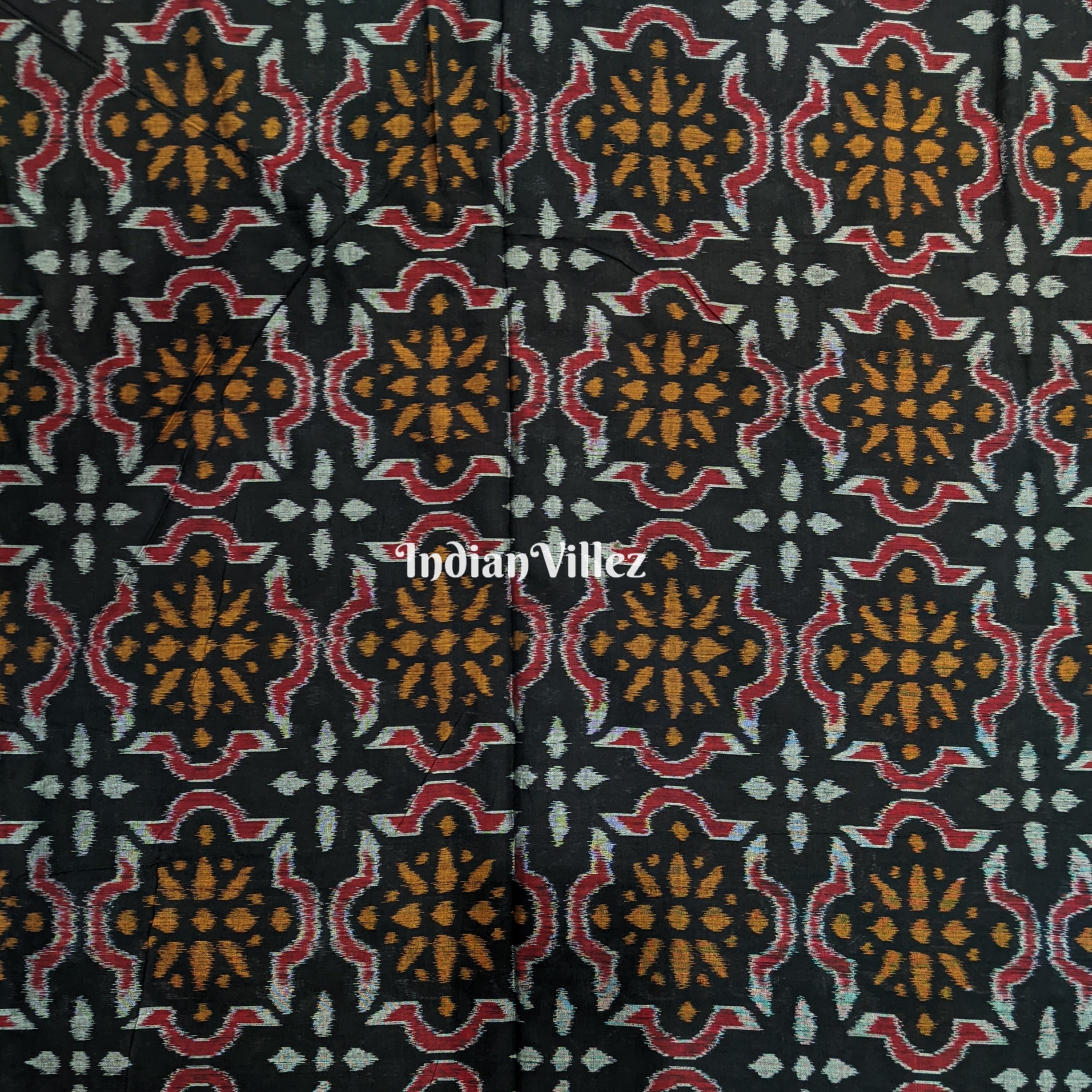 Black Yellow Odisha Handloom Cotton Ikat Fabric
